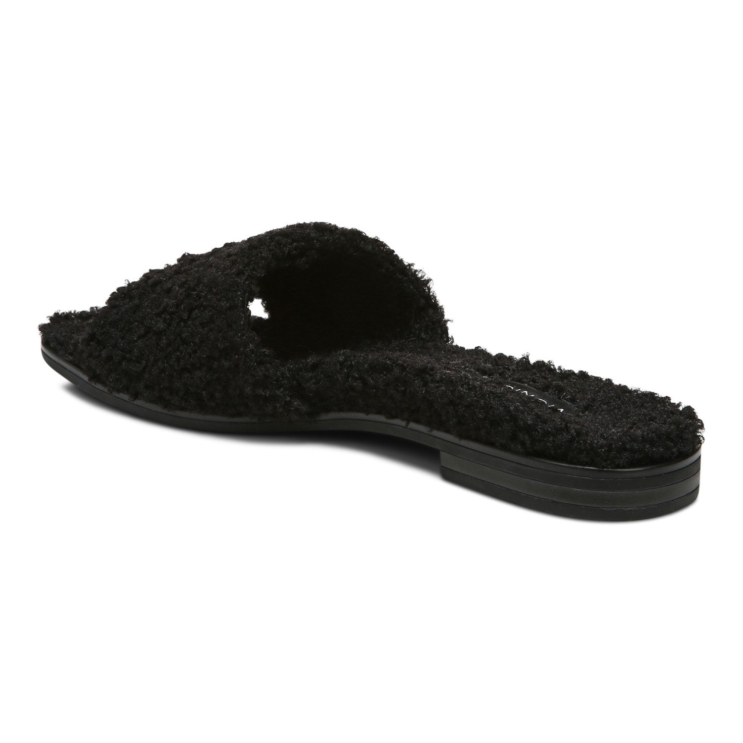 Vionic Demi Women's Heeled Slide Sandal - Black Curly Shear - Back angle