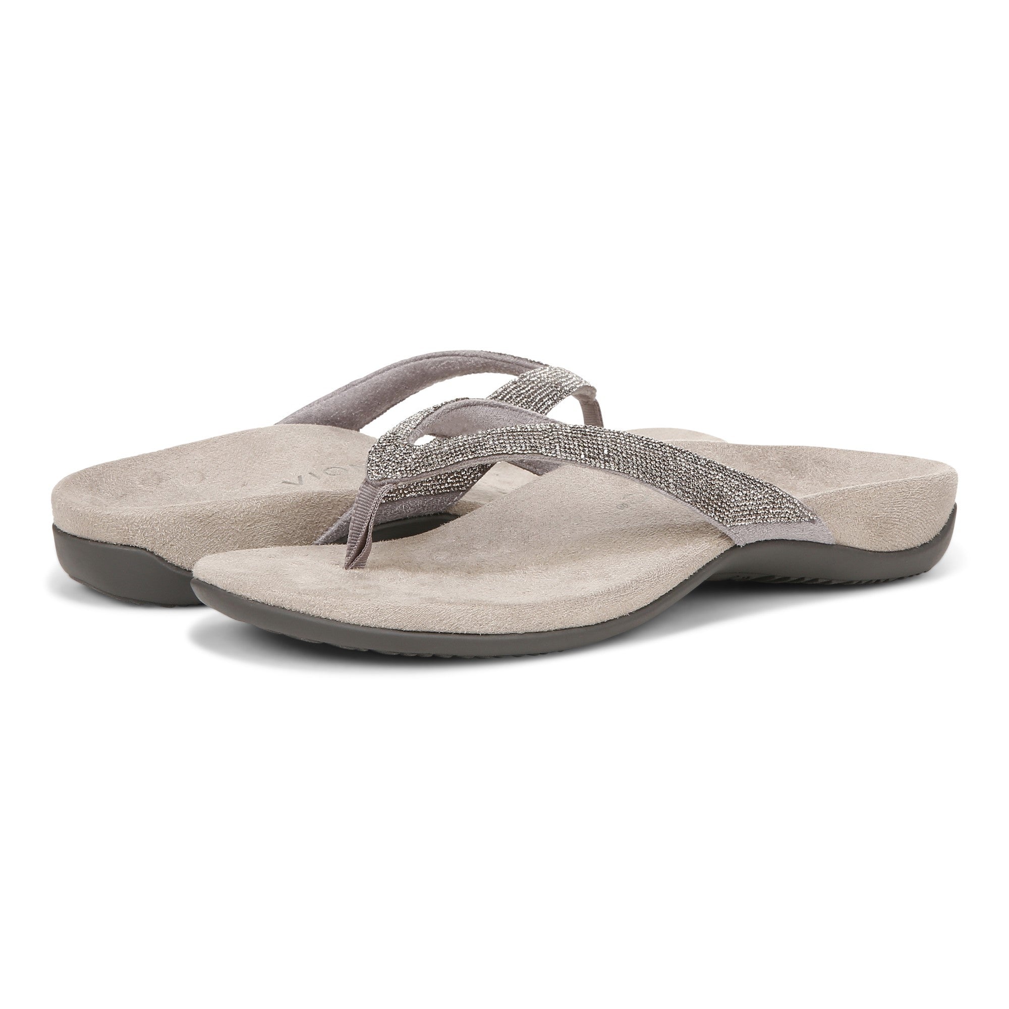 Vionic Dillon Shine Womens Thong Sandals - Stormy Rhinestone - pair left angle