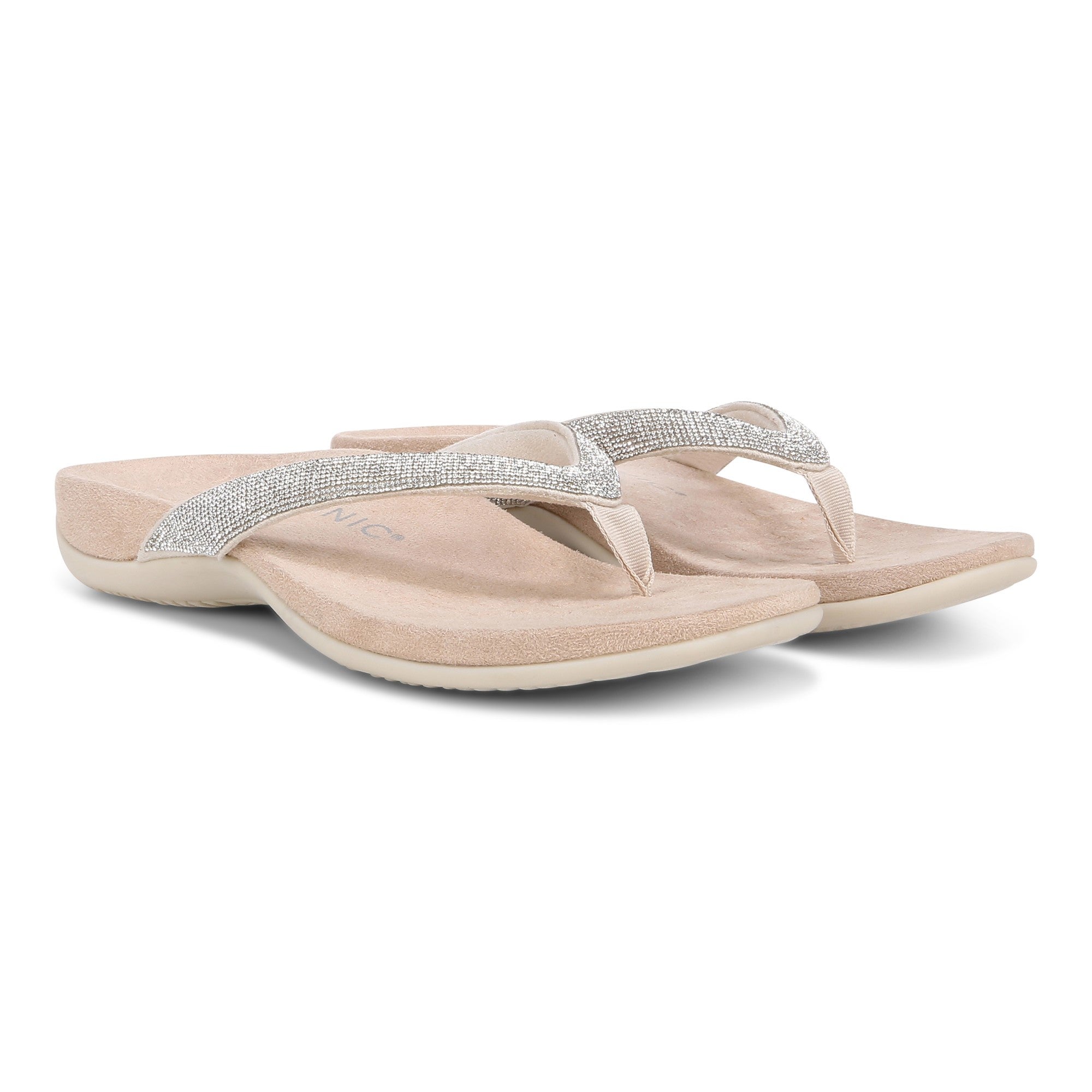 Vionic Dillon Shine Women's Thong Sandals - Stylish and Comfortable Footwear - Cream - Pair