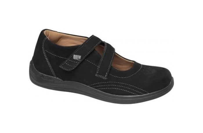 Drew Orchid - Women's Criss Cross Velcro Strap Shoe - Black Nubuck