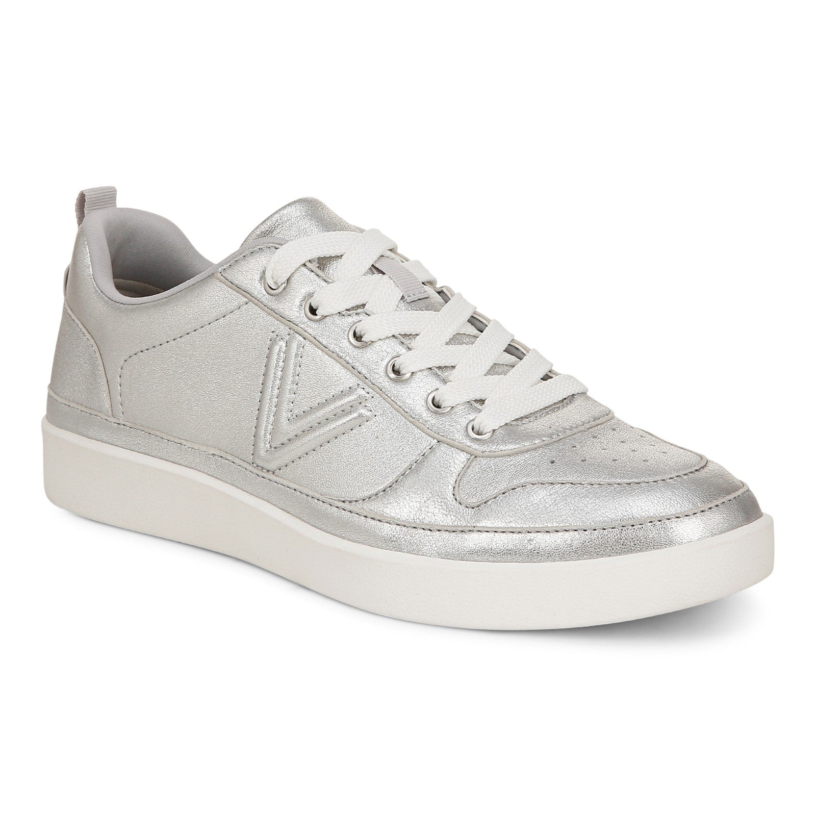 Vionic Elise Women's Leather Casual Comfort Sneakers in Silver