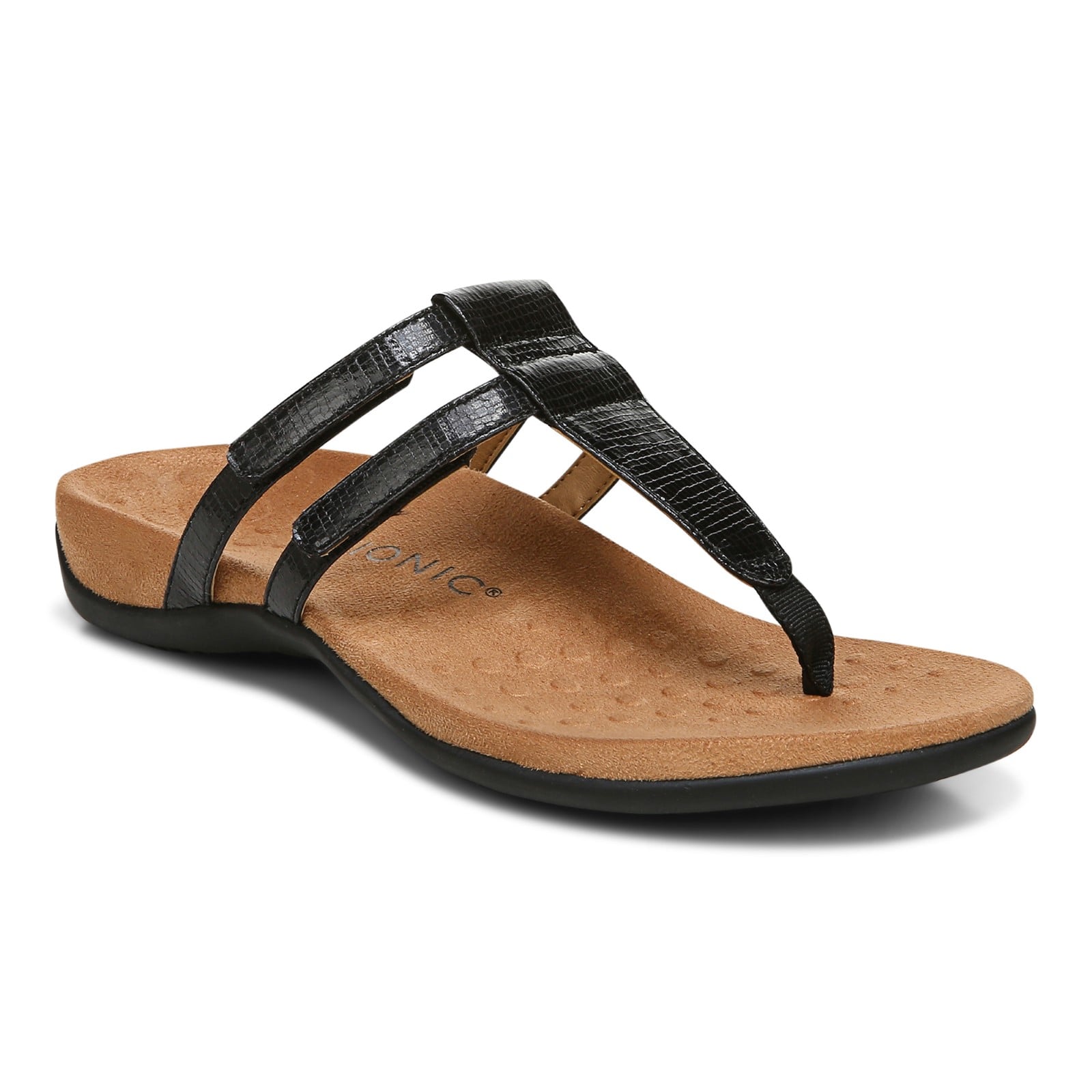 Vionic Elvia - Women's Adjustable Slip-on Orthotic Sandal  - Black Syn Angle main