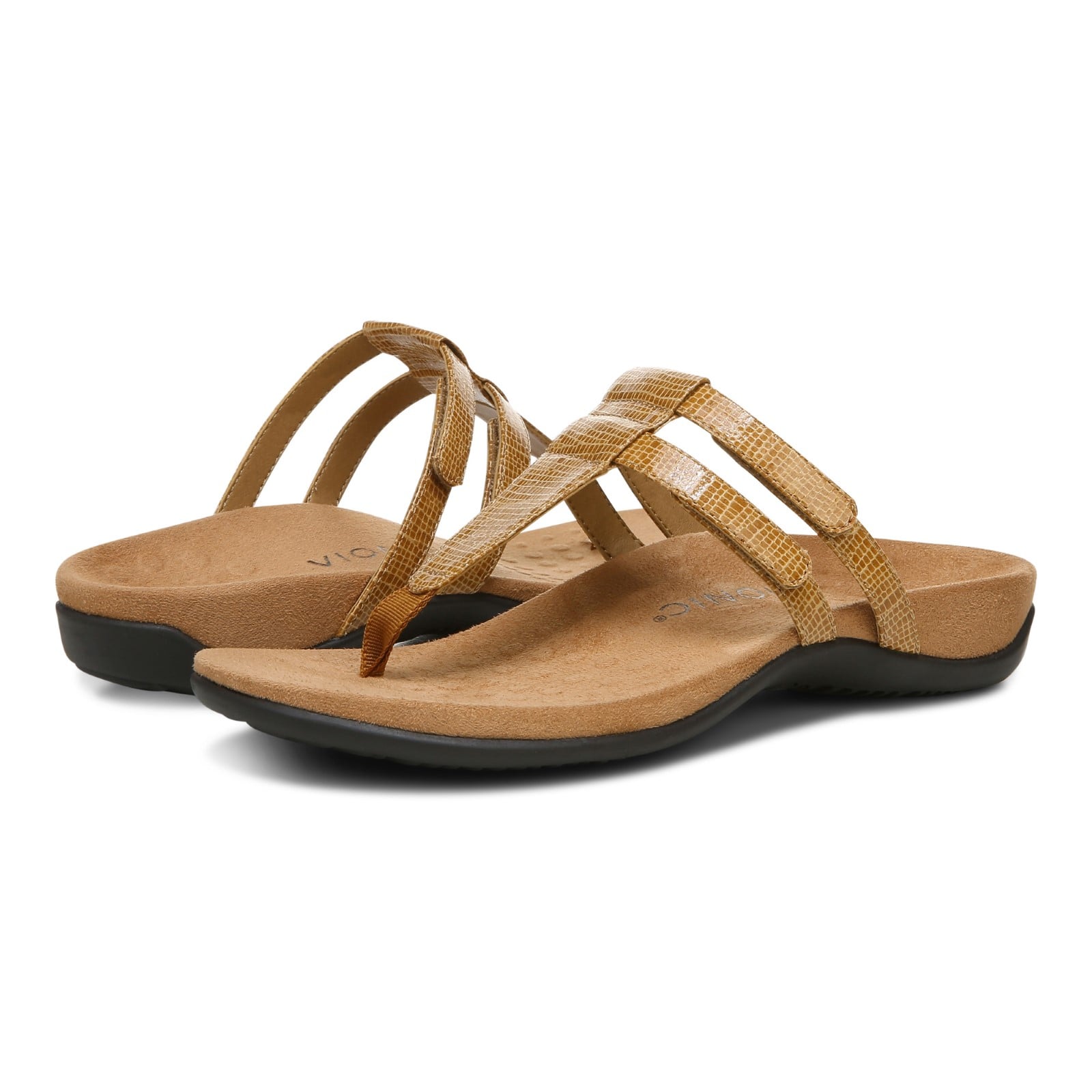 Vionic Elvia - Women's Adjustable Slip-on Orthotic Sandal  - Toffee Syn pair left angle