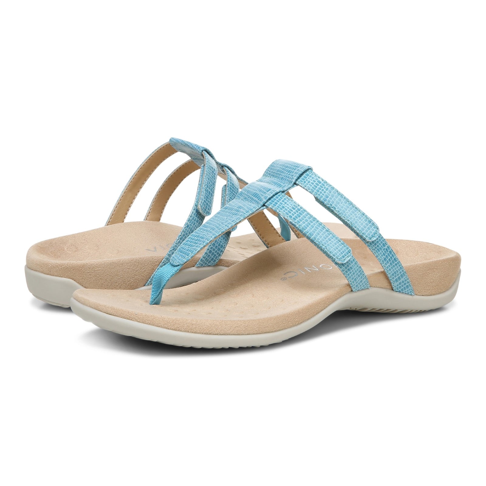 Vionic Elvia - Women's Adjustable Slip-on Orthotic Sandal  - Porcelain Blue Syn pair left angle