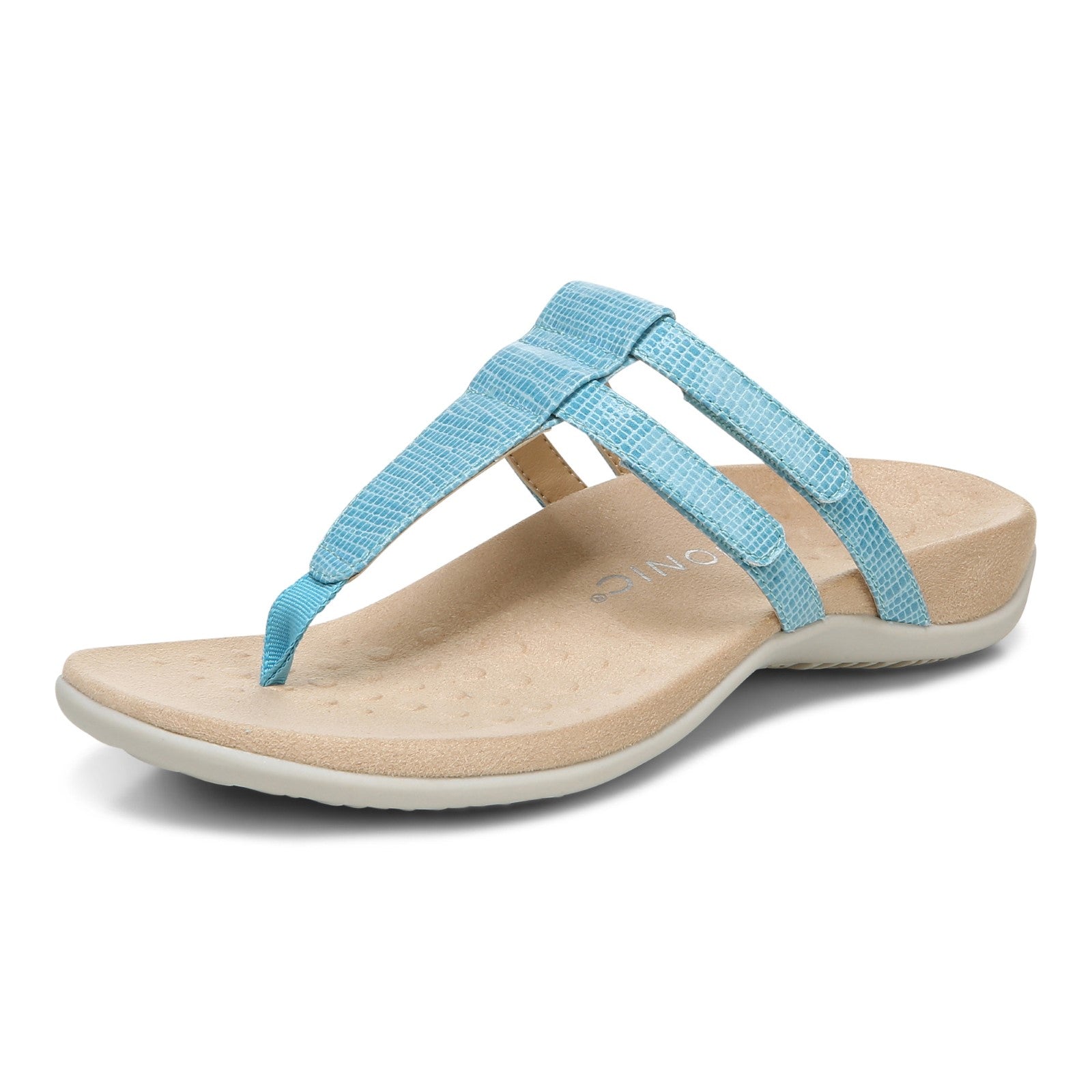 Vionic Elvia - Women's Adjustable Slip-on Orthotic Sandal  - Porcelain Blue Syn Left angle