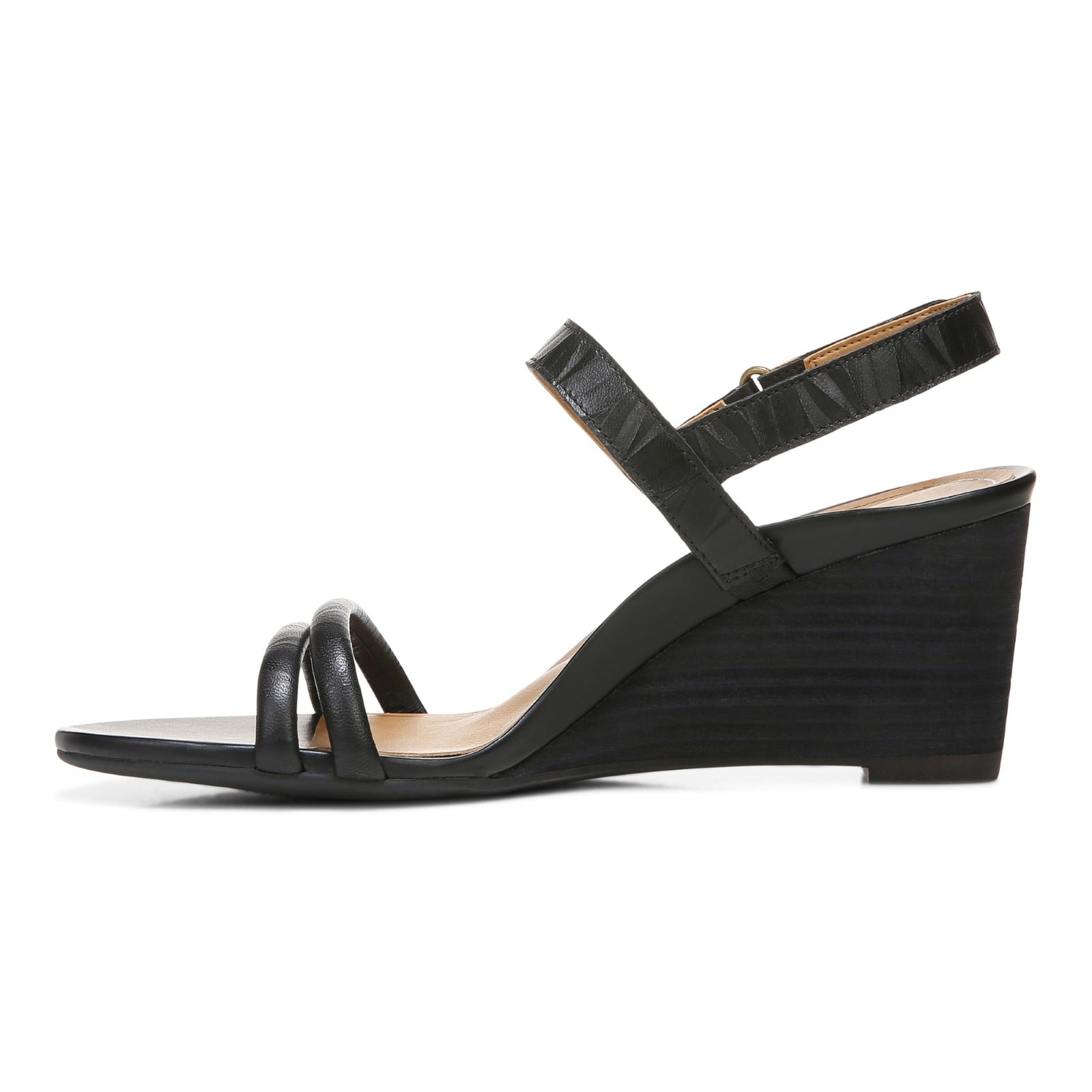 Vionic Emmy Woemn's Backstrap Wedge Sandal - Black Embossed - Left Side