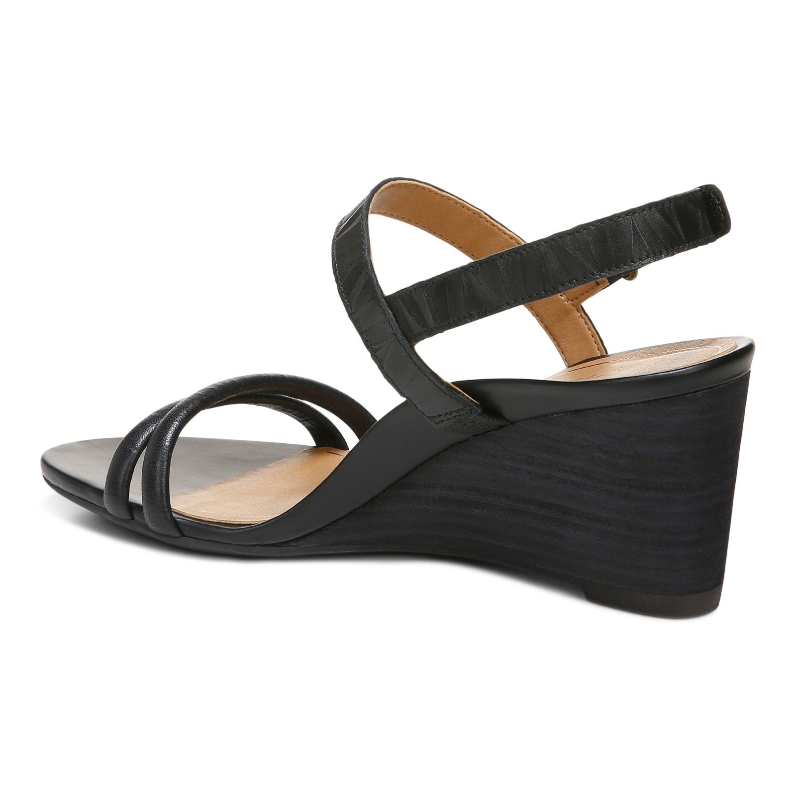 Vionic Emmy Woemn's Backstrap Wedge Sandal - Black Embossed - Back angle