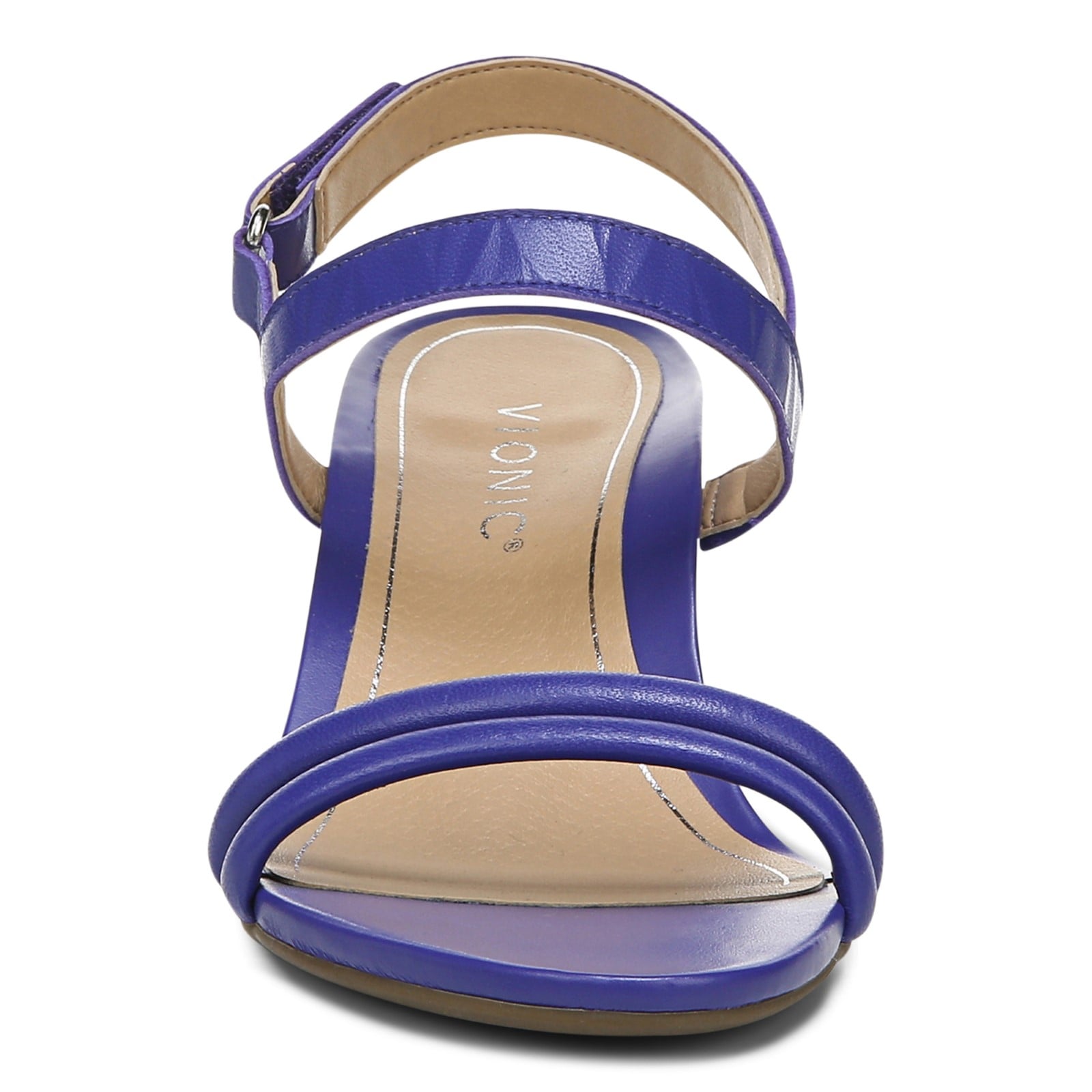 Vionic Emmy Woemn's Backstrap Wedge Sandal - Royal Blue Embossed - Front