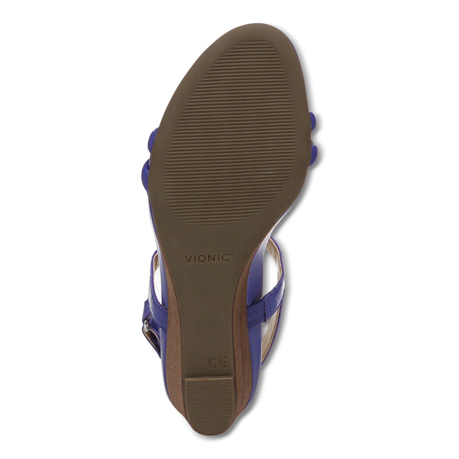 Vionic Emmy Woemn's Backstrap Wedge Sandal - Royal Blue Embossed - Bottom