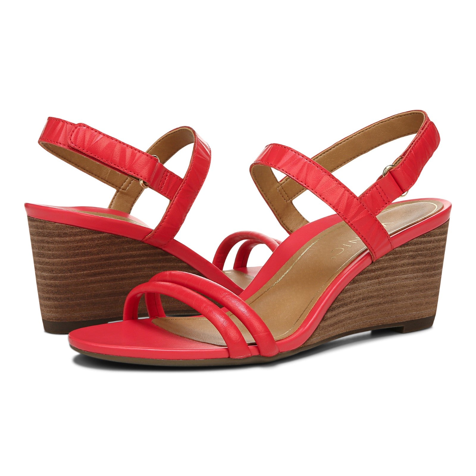 Vionic Emmy Woemn's Backstrap Wedge Sandal - Poppy Embossed - pair left angle