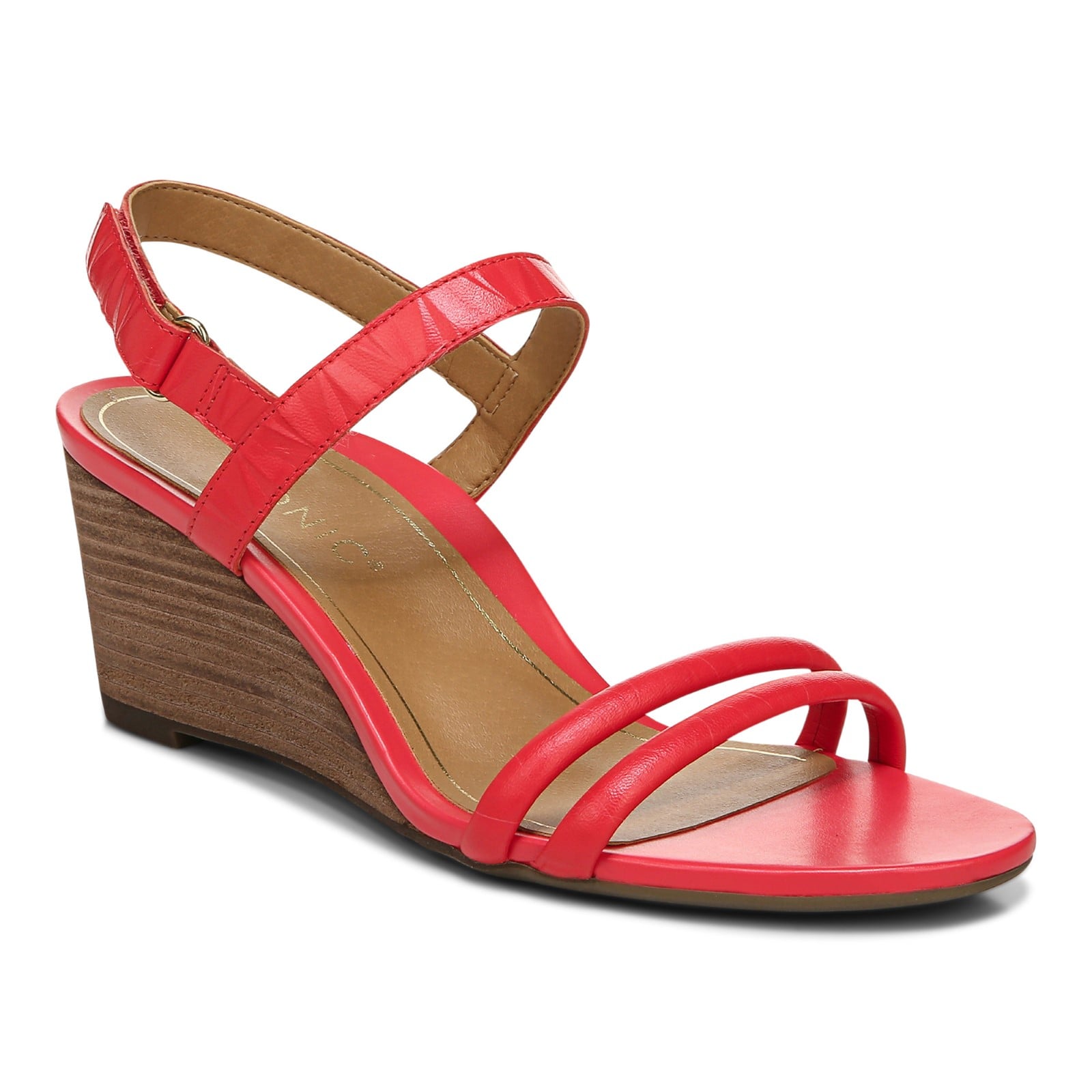 Vionic Emmy Woemn's Backstrap Wedge Sandal - Poppy Embossed - Angle main