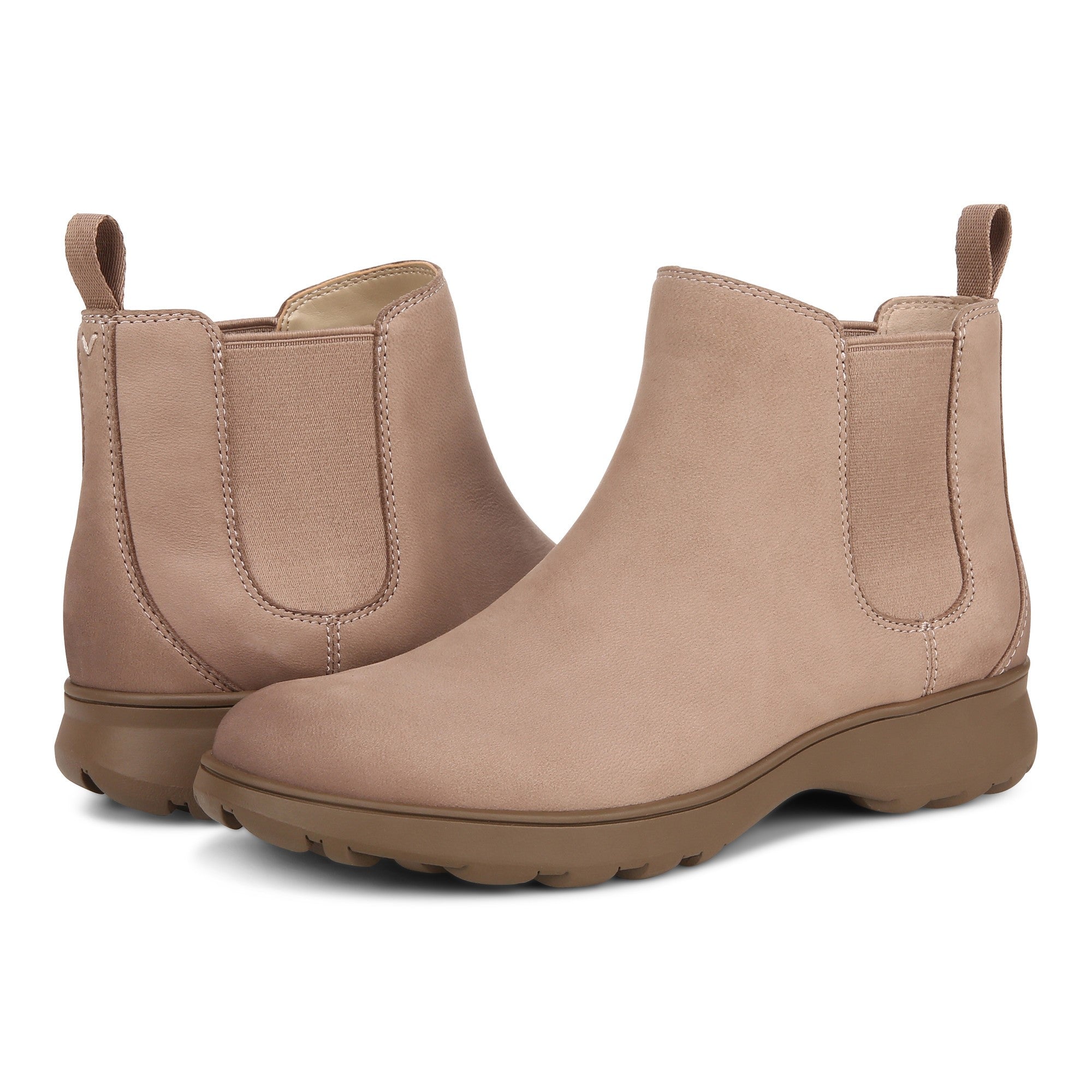 Vionic Evergreen Womens Ankle/Bootie Shrtboot - Taupe Nubuck - pair left angle