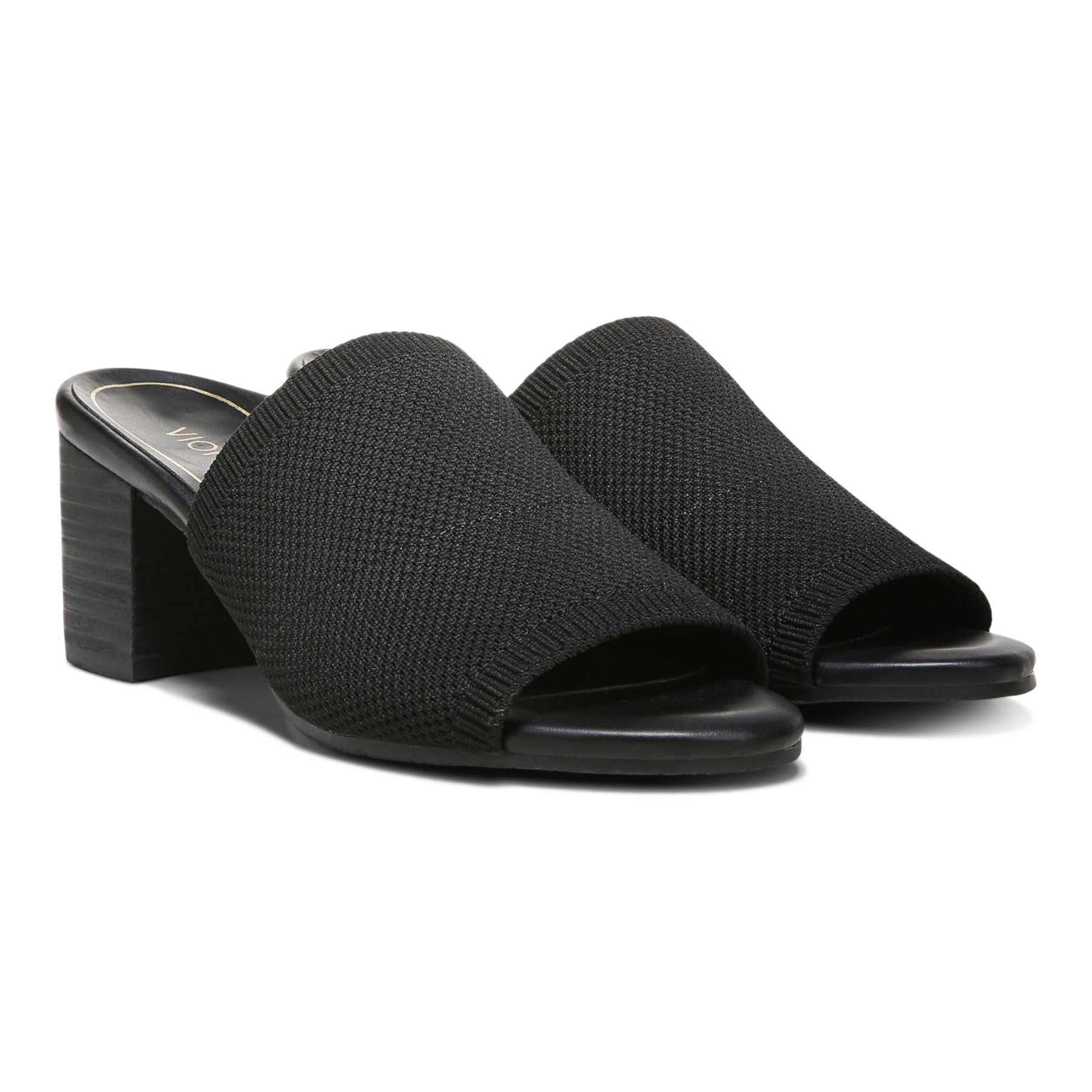 Vionic Fleur Women's Slide Heeled Sandals - Black/black Knit - Pair