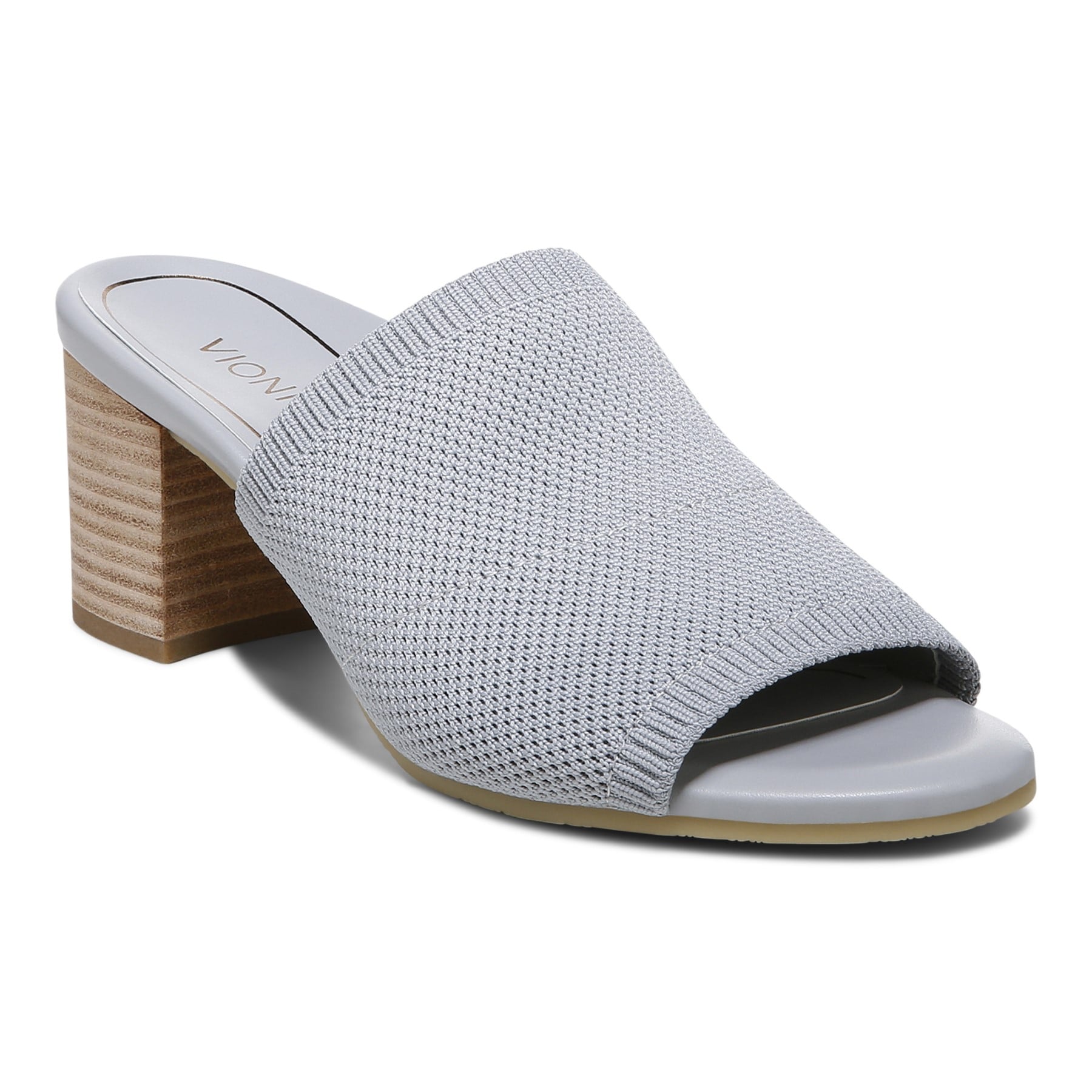 Vionic Fleur Women's Slide Heeled Sandals in Light Grey Knit