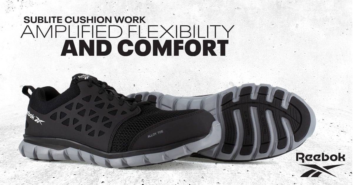 Reebok Work Sublite Cushion Work, Men's Comp Toe, EH, PR Athletic Shoe in Black