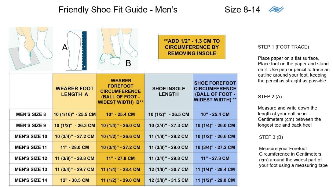 Friendly Shoes Sizing Fit Guide for Men's Footwear Lifestyle