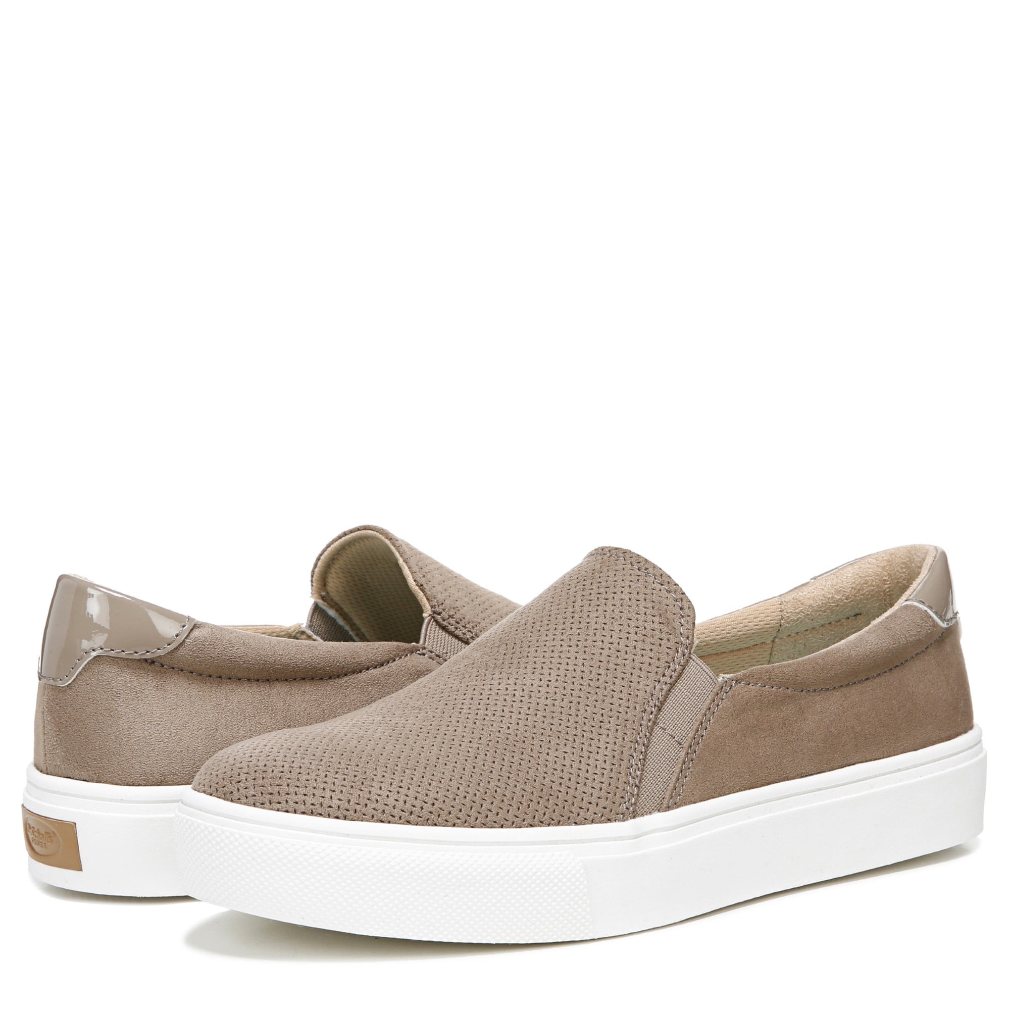 Dr. Scholl's Nova Women's Slip-On Sneaker - Woodsmoke Brown Fabric - pair left angle