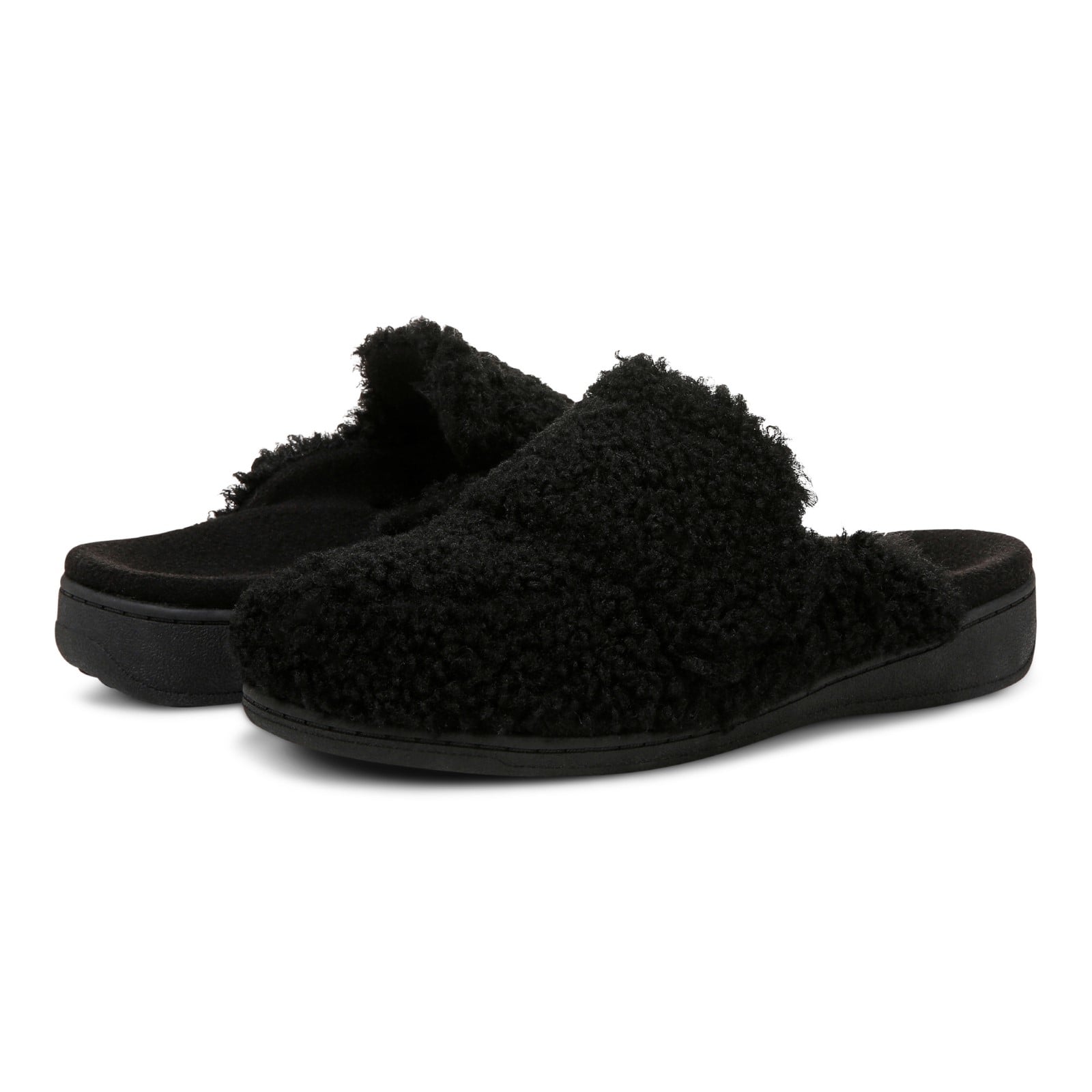 Vionic Gemma Ii womens Mule/Clog Slipper - Black Shearling - pair left angle