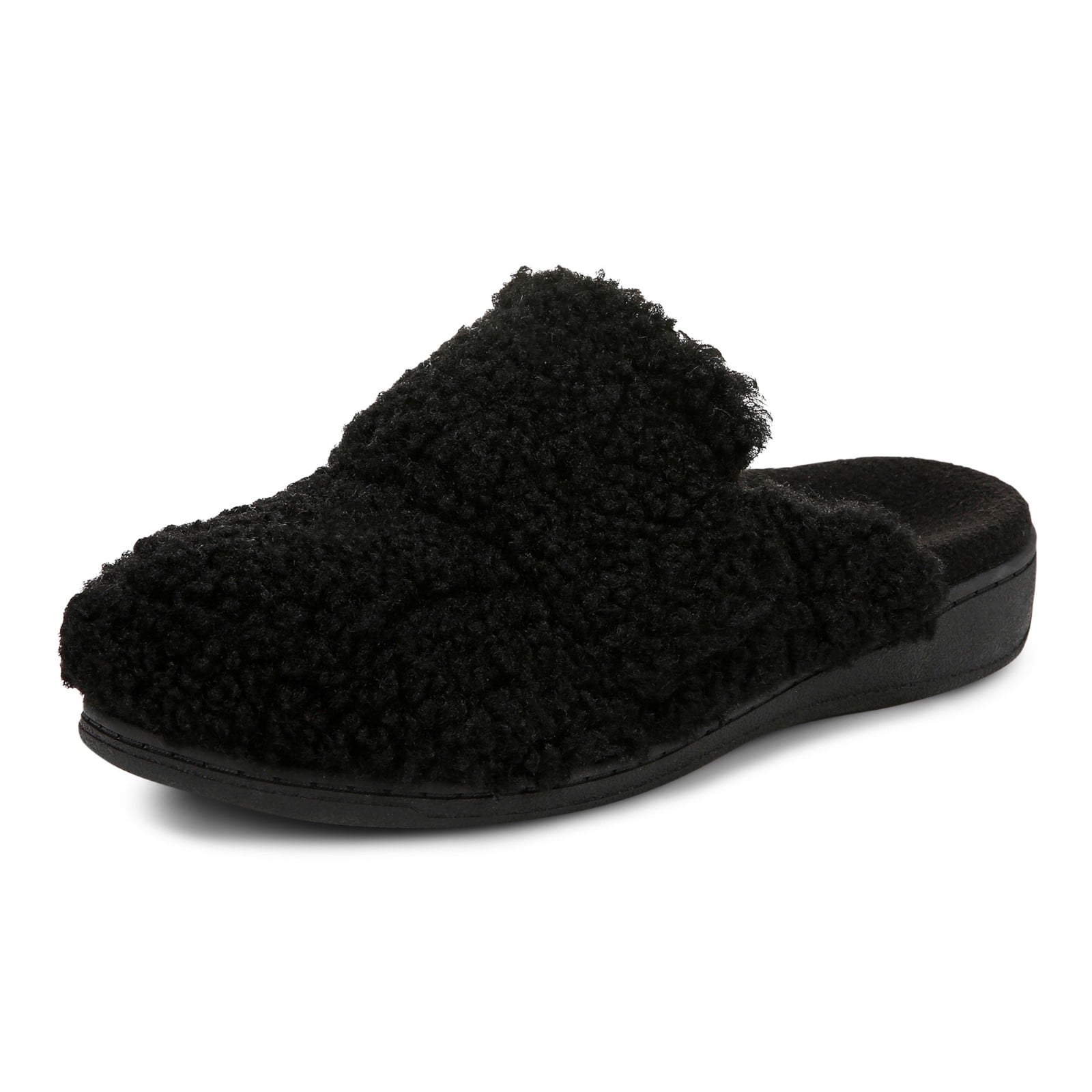 Vionic Gemma Ii womens Mule/Clog Slipper - Black Shearling - Left angle