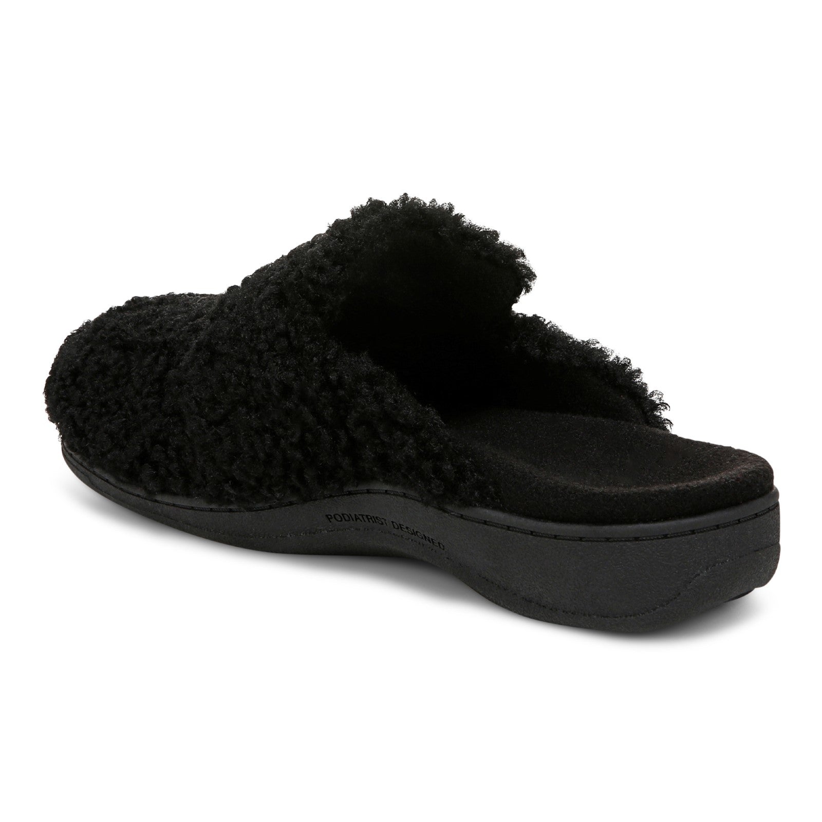 Vionic Gemma Ii womens Mule/Clog Slipper - Black Shearling - Back angle