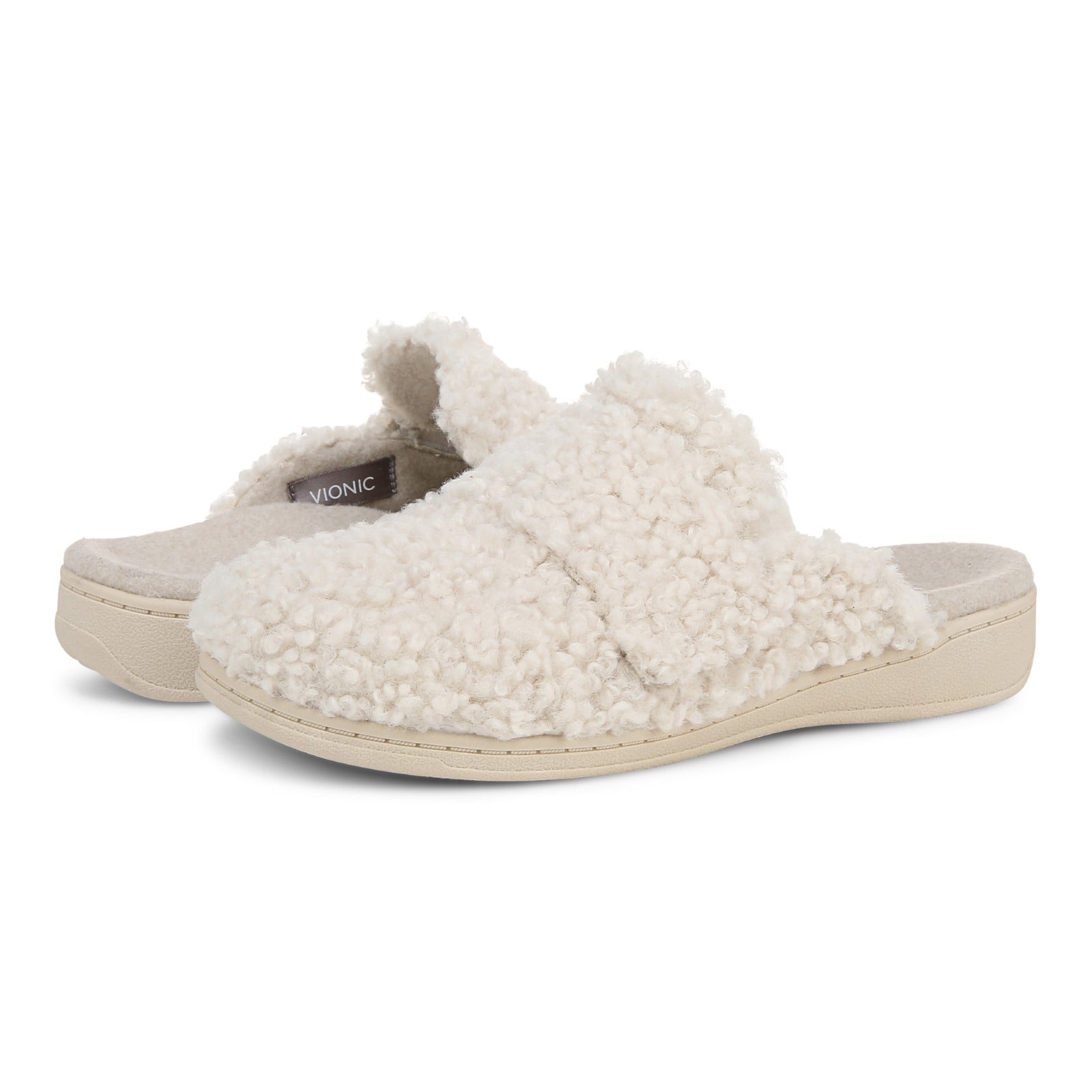 Vionic Gemma Ii womens Mule/Clog Slipper - Cream Shearling - pair left angle