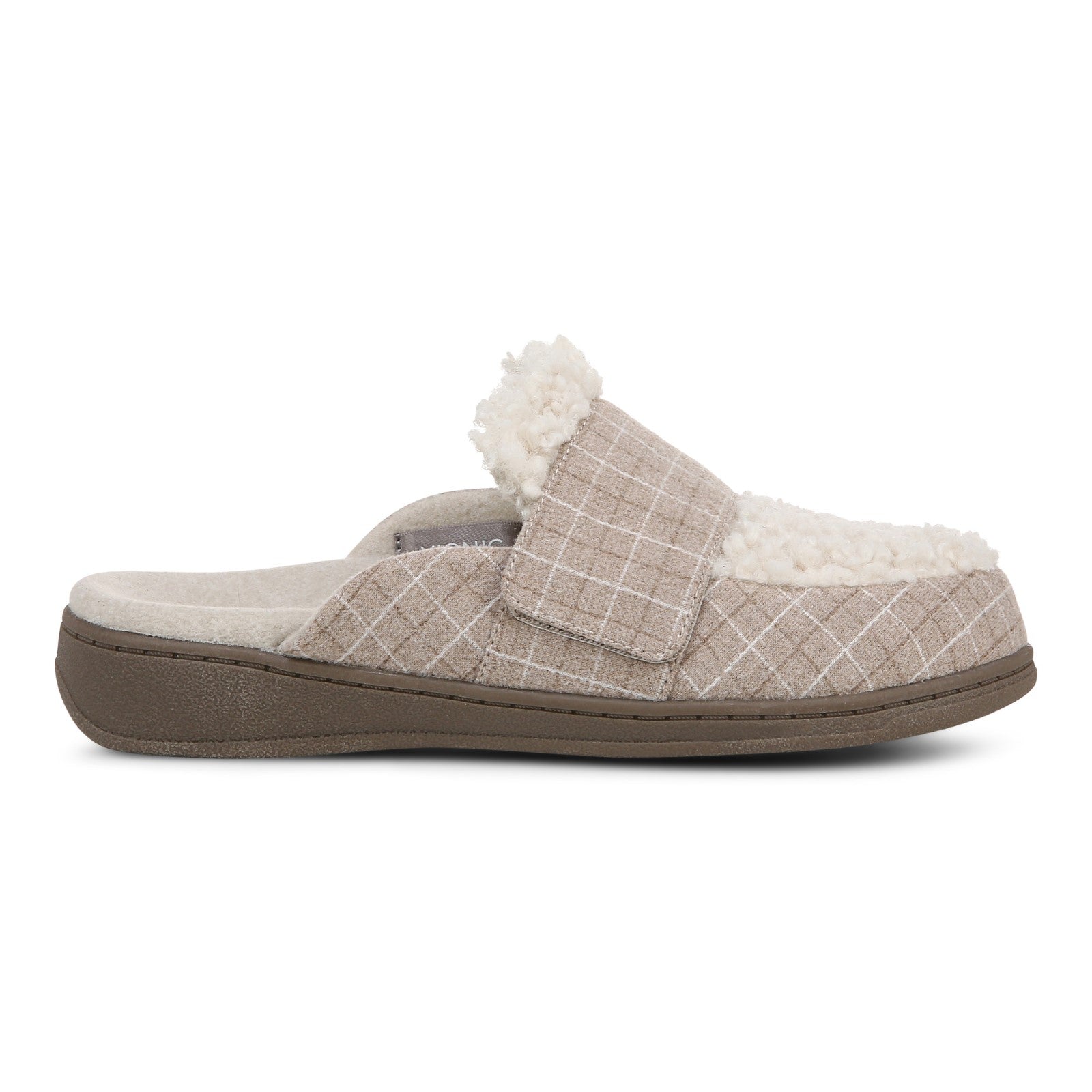 Vionic Gemma Ii womens Mule/Clog Slipper - Cream Plaid - Right side
