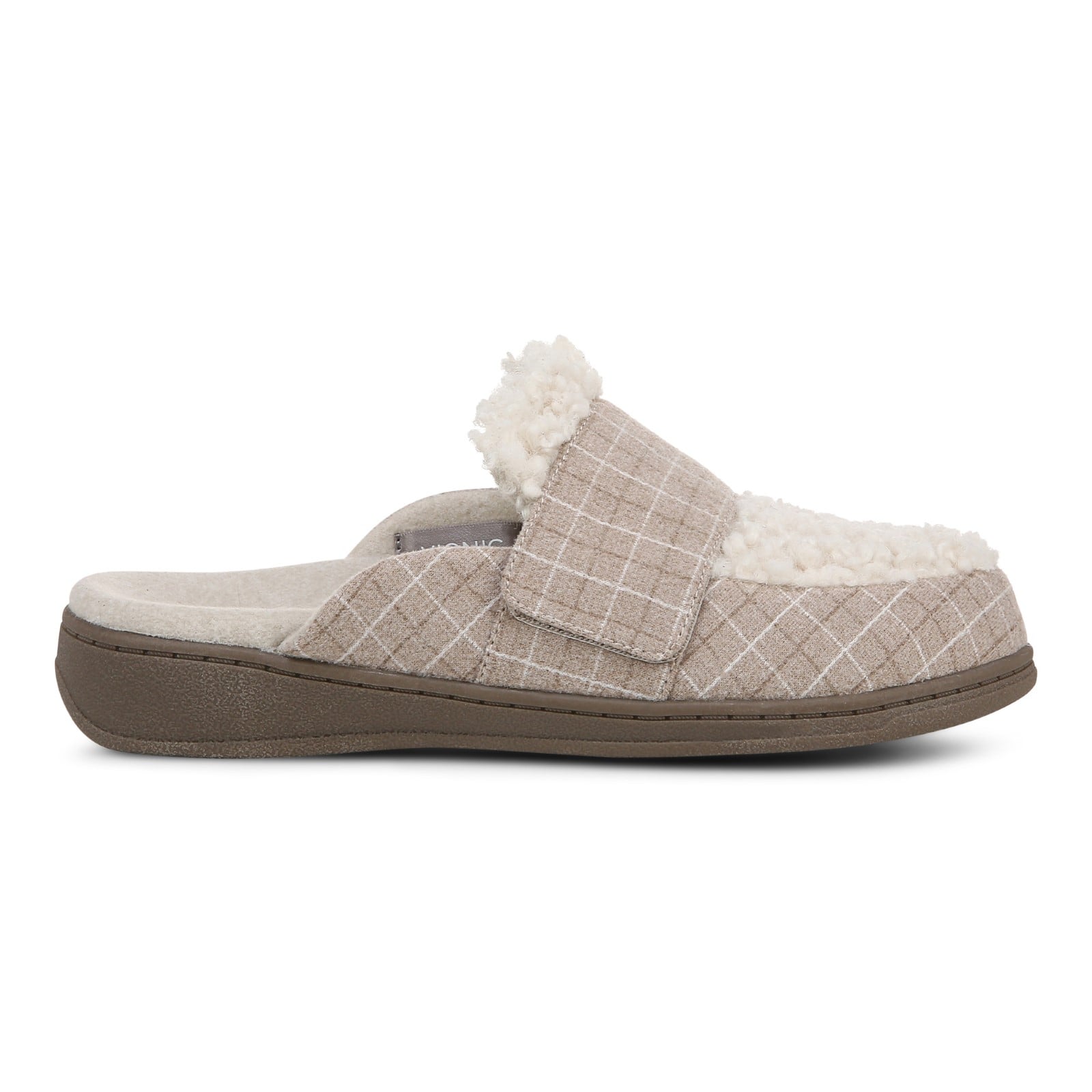 Vionic Gemma Ii womens Mule/Clog Slipper - Cream Plaid - Right side
