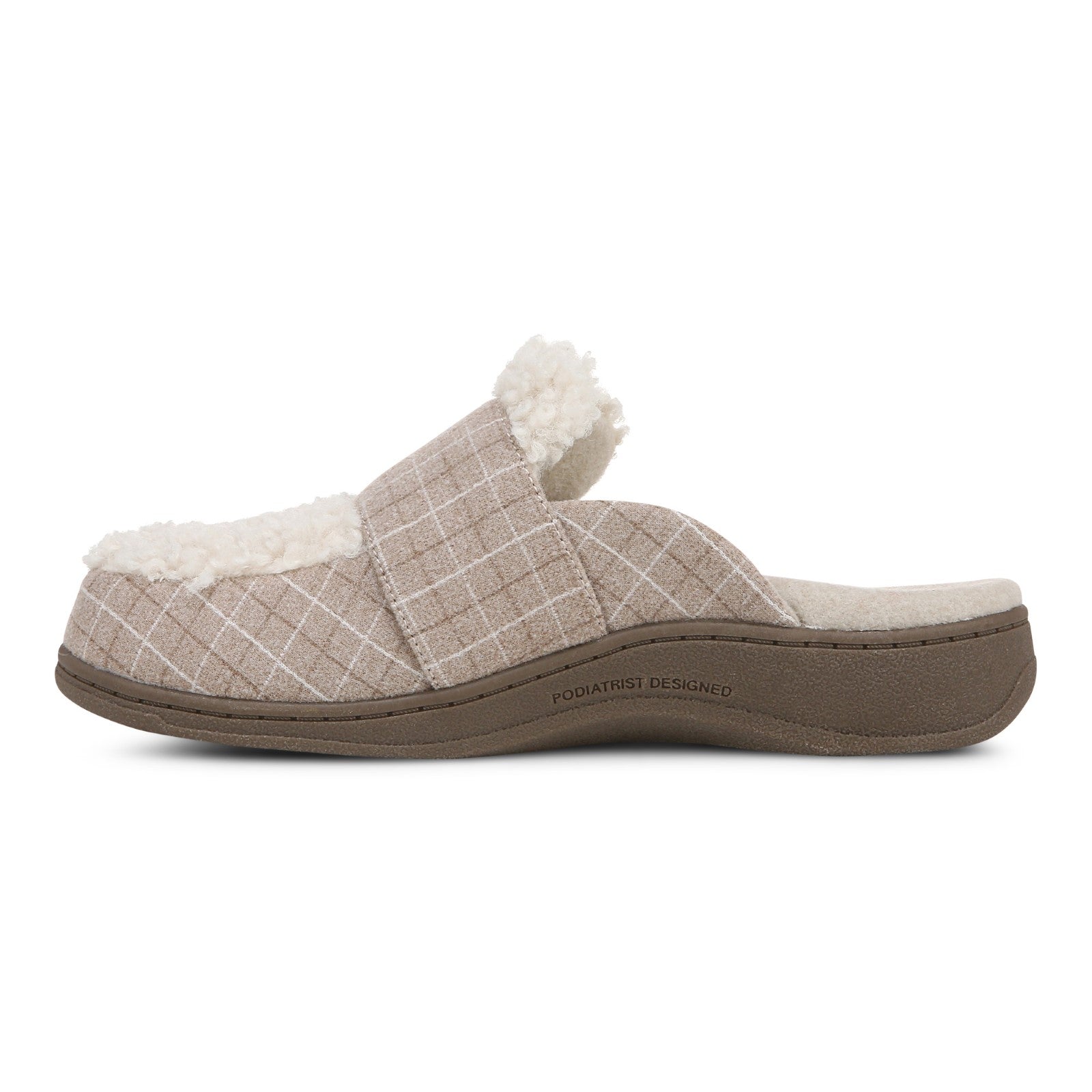 Vionic Gemma Ii womens Mule/Clog Slipper - Cream Plaid - Left Side