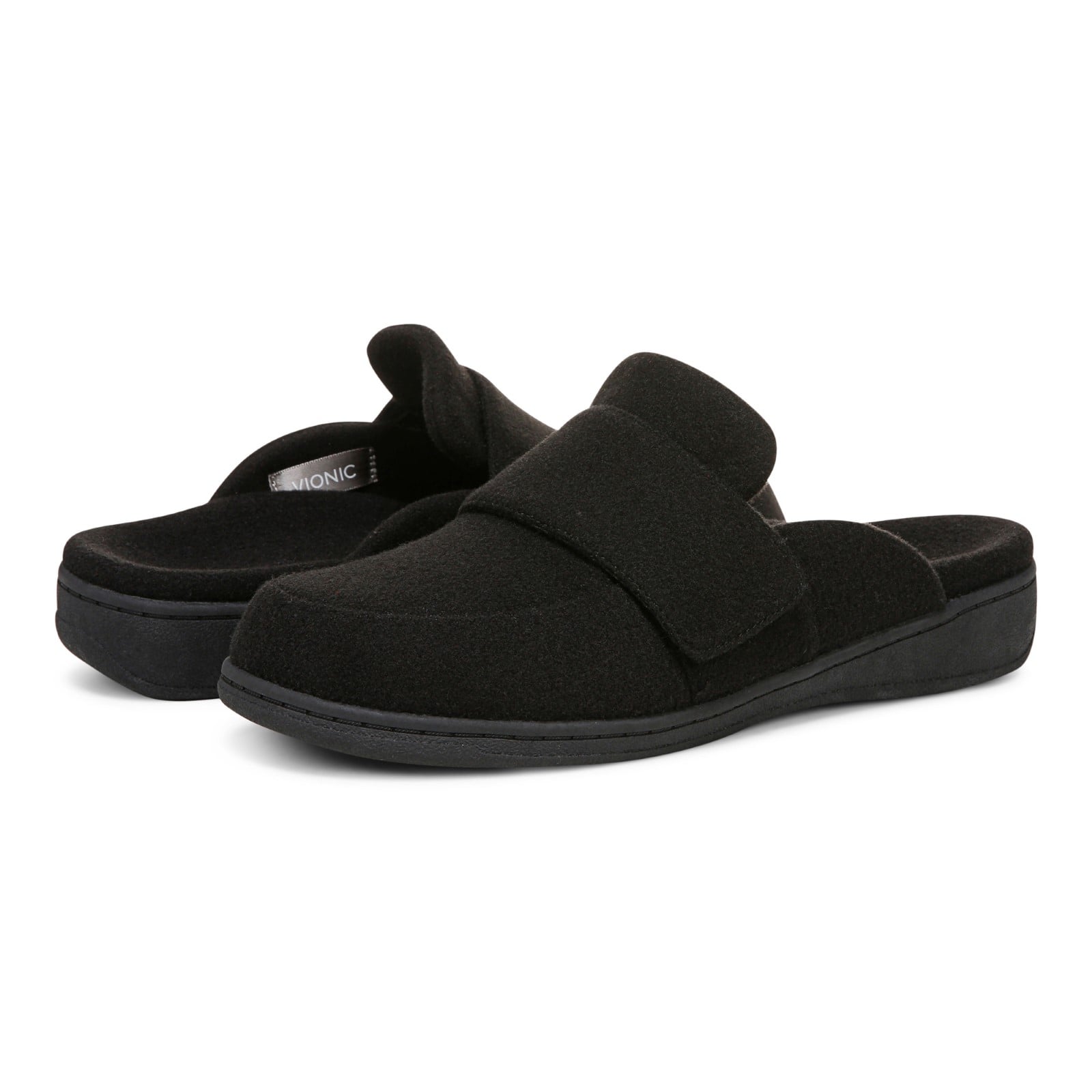 Vionic Gemma II Women's Mule/Clog Slipper - Black Flannel - pair left angle