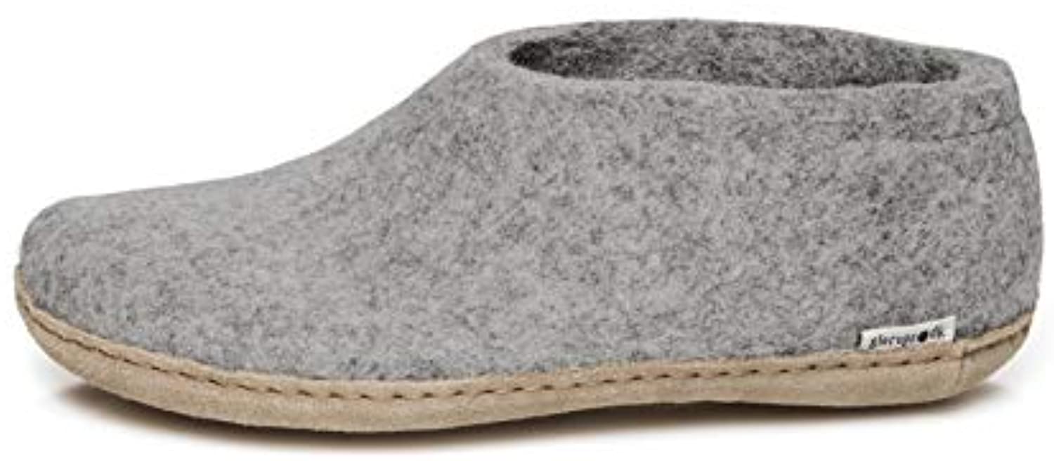Glerups Wool Closed Heel Unisex Slipper Shoe - Leather Sole - Model A - Grey