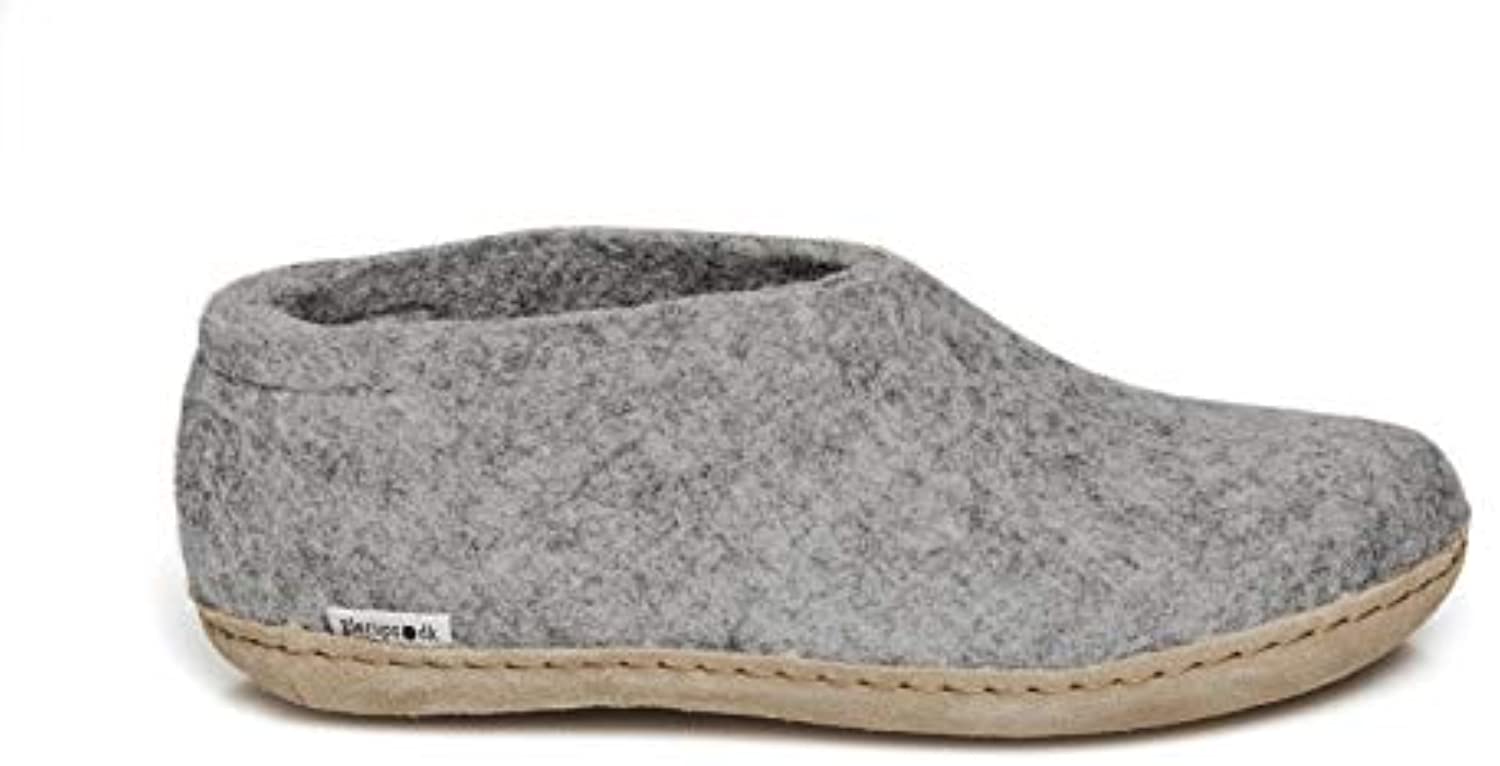 Glerups Wool Closed Heel Unisex Slipper Shoe - Leather Sole - Model A - Grey