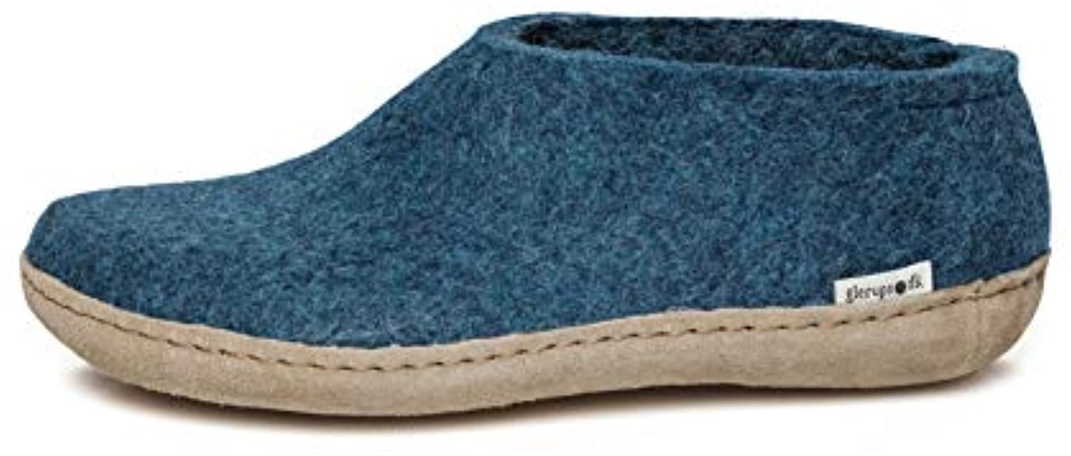 Glerups Wool Closed Heel Unisex Slipper Shoe - Leather Sole - Model A - Petrol