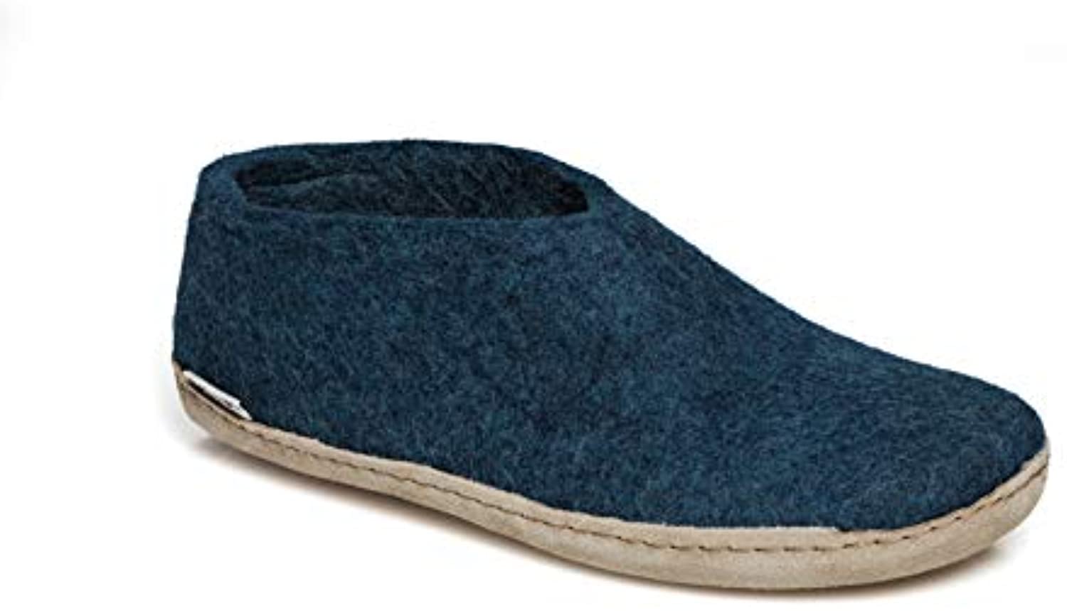 Glerups Wool Closed Heel Unisex Slipper Shoe - Leather Sole - Model A - Petrol