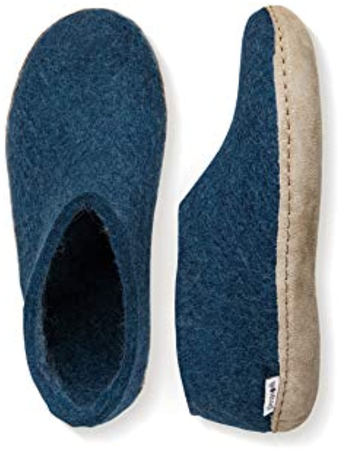 Glerups Wool Closed Heel Unisex Slipper Shoe - Leather Sole - Model A - Petrol