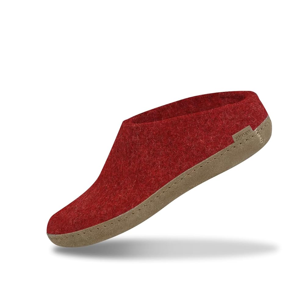 Glerups Wool Open Heel Unisex Slipper / Slip-on Clog - Leather Sole - Model B - Red