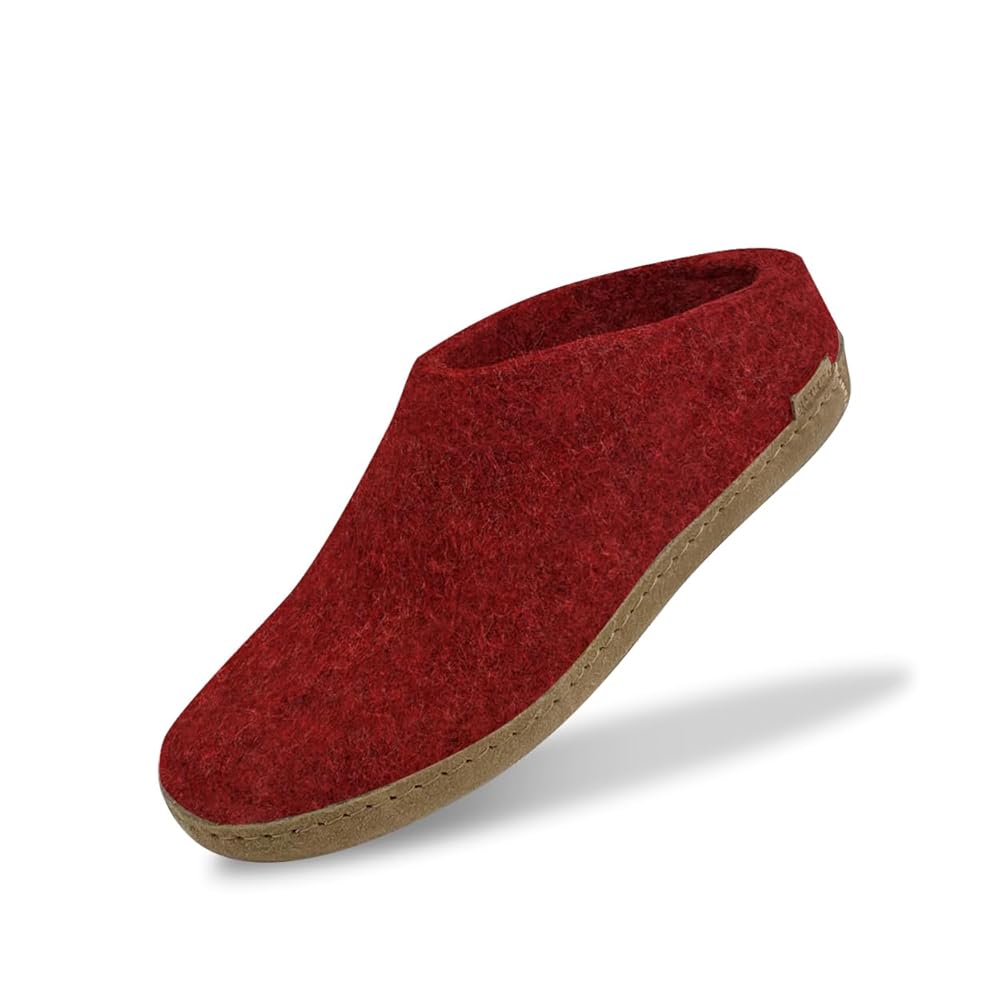 Glerups Wool Open Heel Unisex Slipper / Slip-on Clog - Leather Sole - Model B - Red