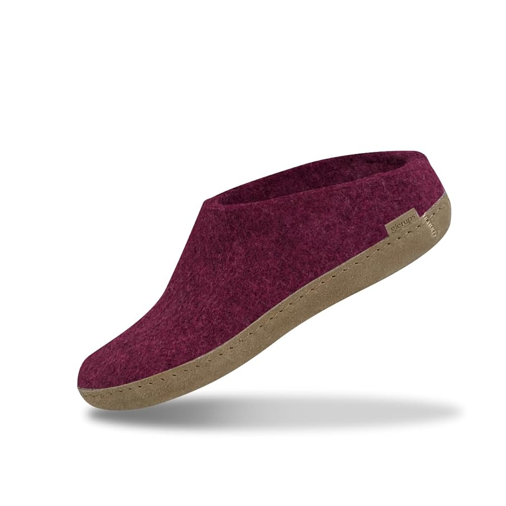 Glerups Wool Open Heel Unisex Slipper / Slip-on Clog - Leather Sole - Model B - Cranberry