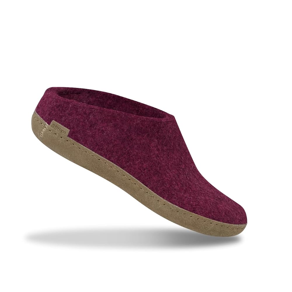 Glerups Wool Open Heel Unisex Slipper / Slip-on Clog - Leather Sole - Model B - Cranberry