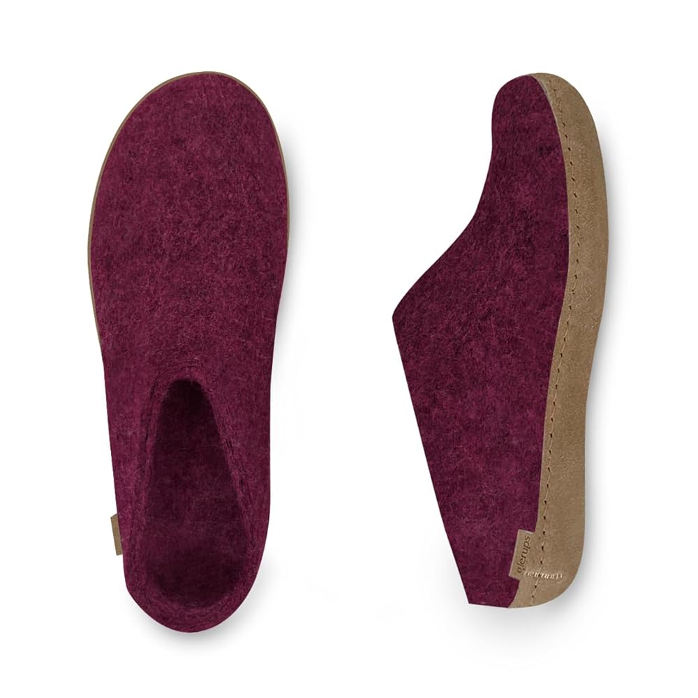 Glerups Wool Open Heel Unisex Slipper / Slip-on Clog - Leather Sole - Model B - Cranberry
