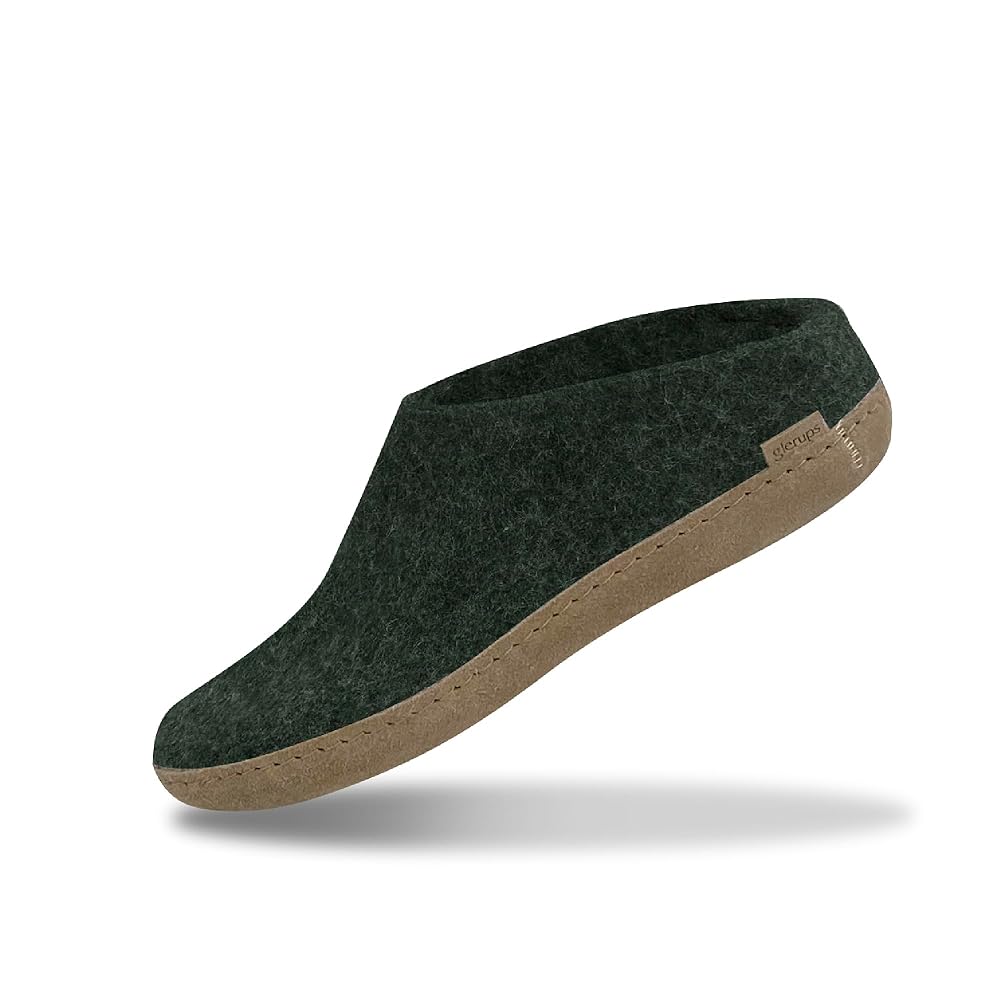 Glerups Wool Open Heel Unisex Slipper / Slip-on Clog - Leather Sole - Model B - Forest