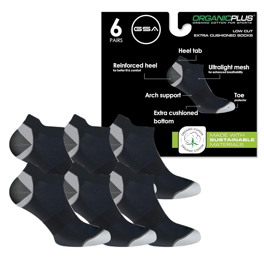 GSA OrganicPlus+ Low Cut Extra Cushioned Men's Socks - Black