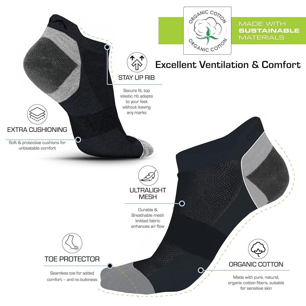 GSA OrganicPlus+ Low Cut Extra Cushioned Men's Socks - Black