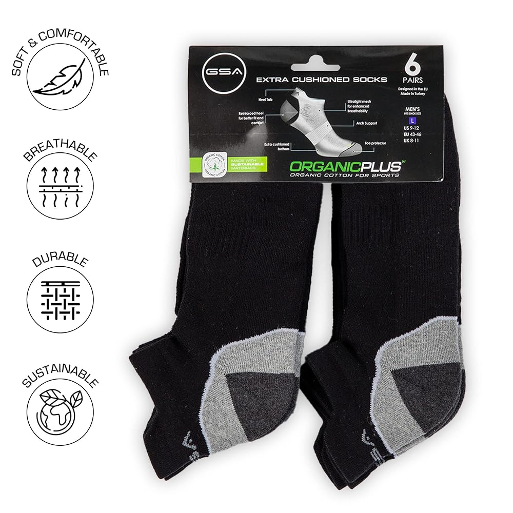 GSA OrganicPlus+ Low Cut Extra Cushioned Men's Socks - Black