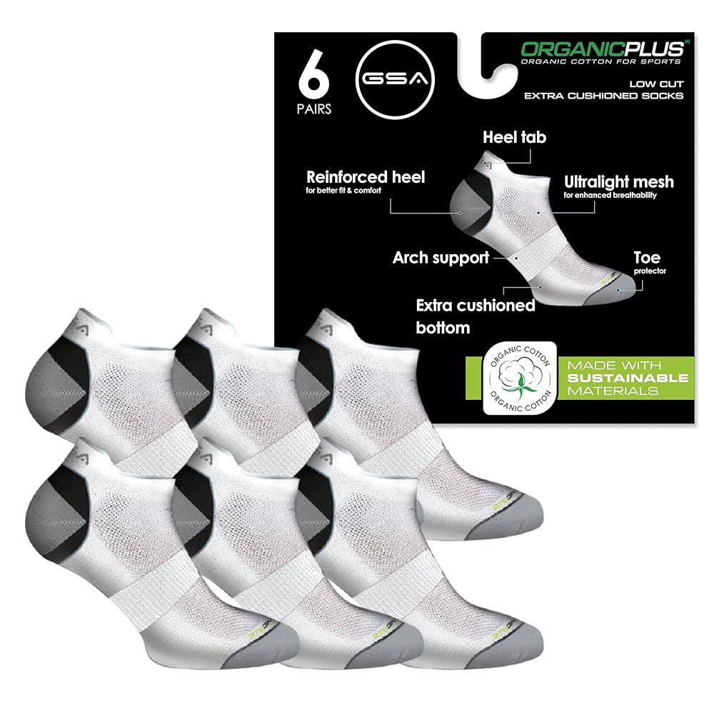 GSA OrganicPlus+ Low Cut Extra Cushioned Men's Socks - White