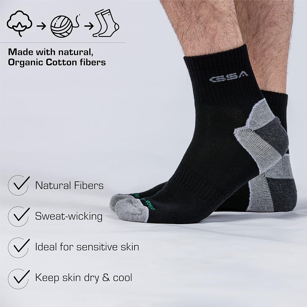 GSA OrganicPlus+ Quarter Extra Cushioned  Men's Socks - Black