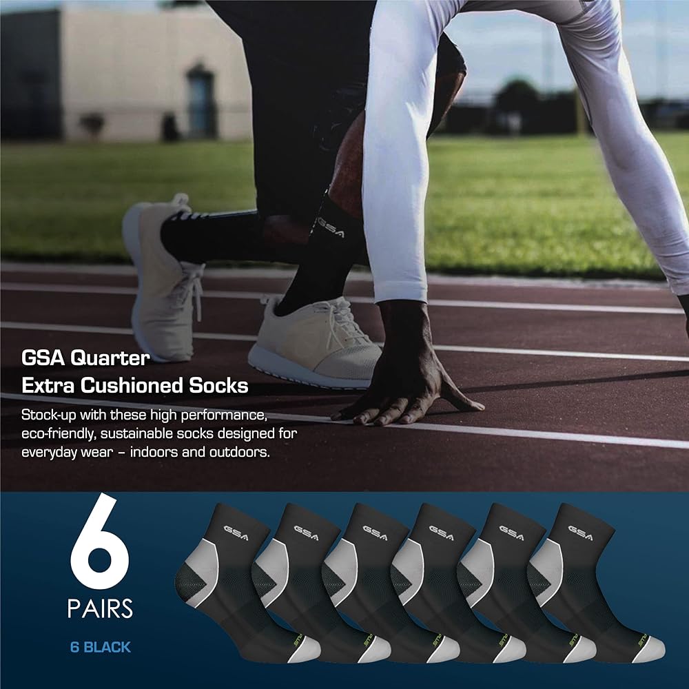 GSA OrganicPlus+ Quarter Extra Cushioned  Men's Socks - Black
