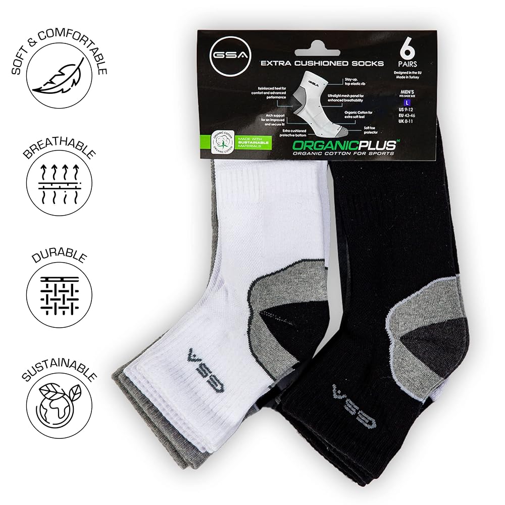 GSA OrganicPlus+ Quarter Extra Cushioned  Men's Socks - Multipack