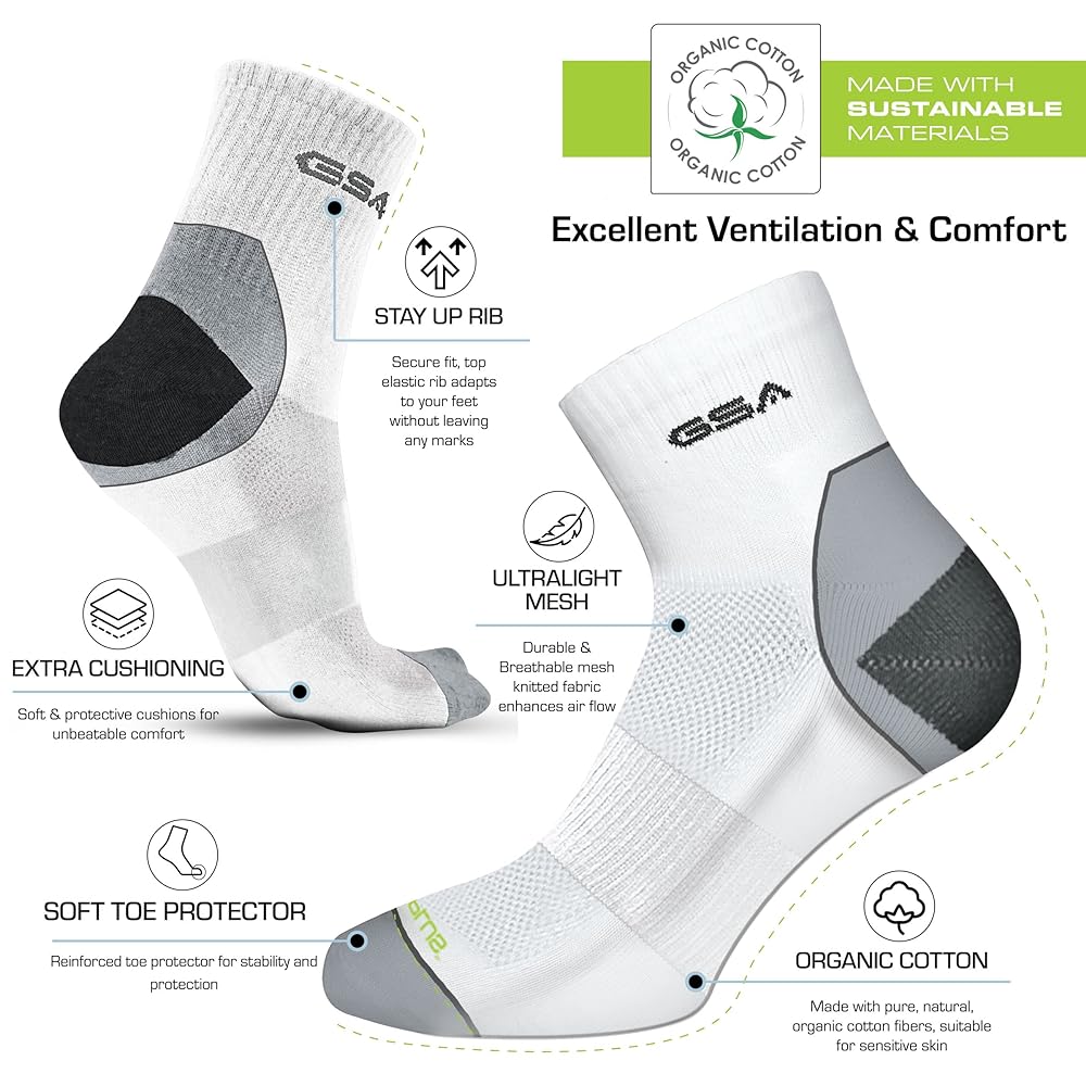 GSA OrganicPlus+ Quarter Extra Cushioned  Men's Socks - White