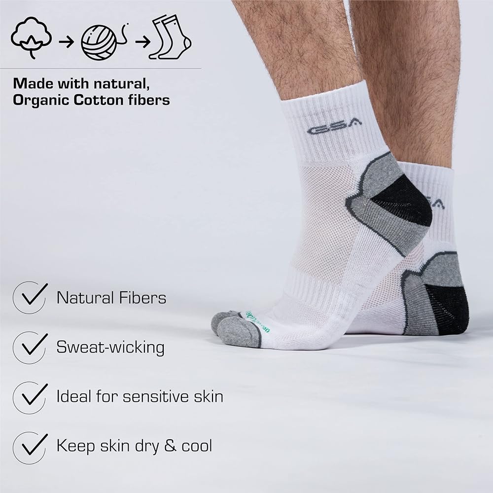 GSA OrganicPlus+ Quarter Extra Cushioned  Men's Socks - White