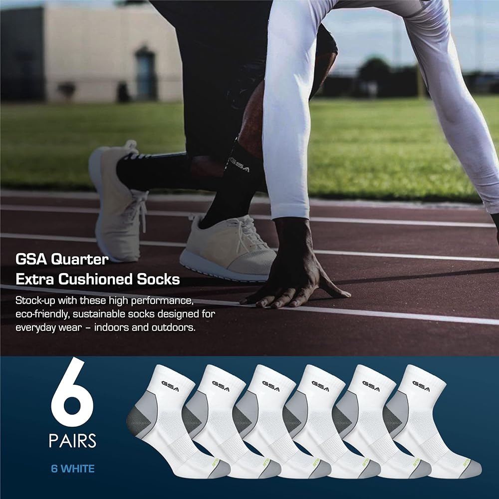 GSA OrganicPlus+ Quarter Extra Cushioned  Men's Socks - White